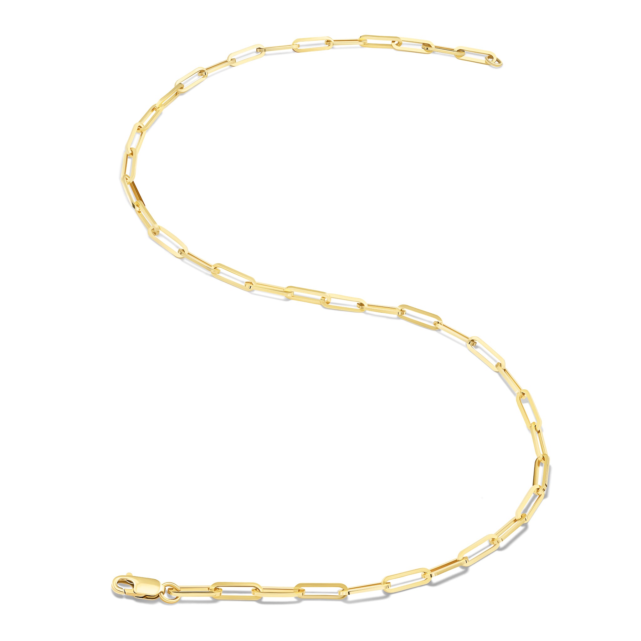 Handcrafted yellow gold necklace chain featuring long oval links.