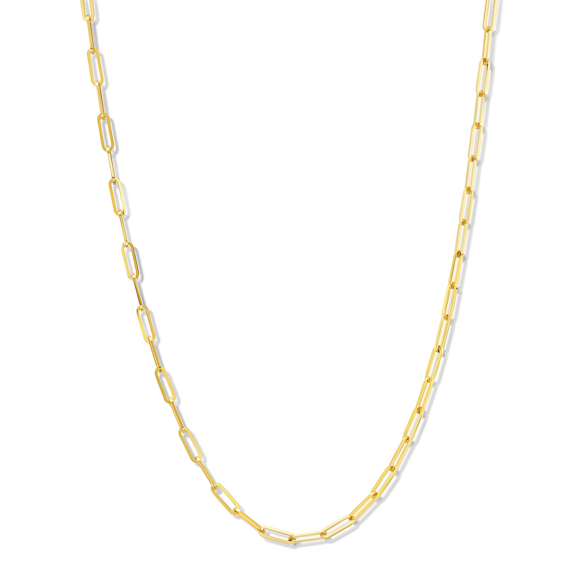 Handcrafted yellow gold necklace chain featuring long oval links.