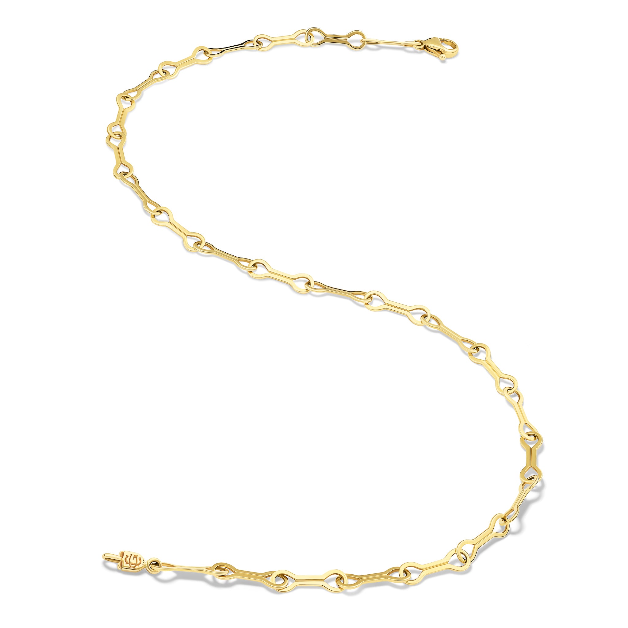 Handcrafted yellow gold necklace chain featuring long oval links.