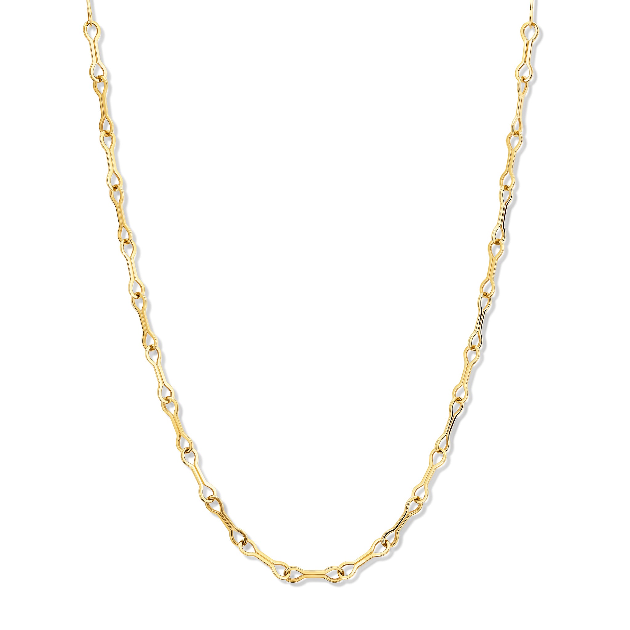 Handcrafted yellow gold necklace chain featuring long oval links.