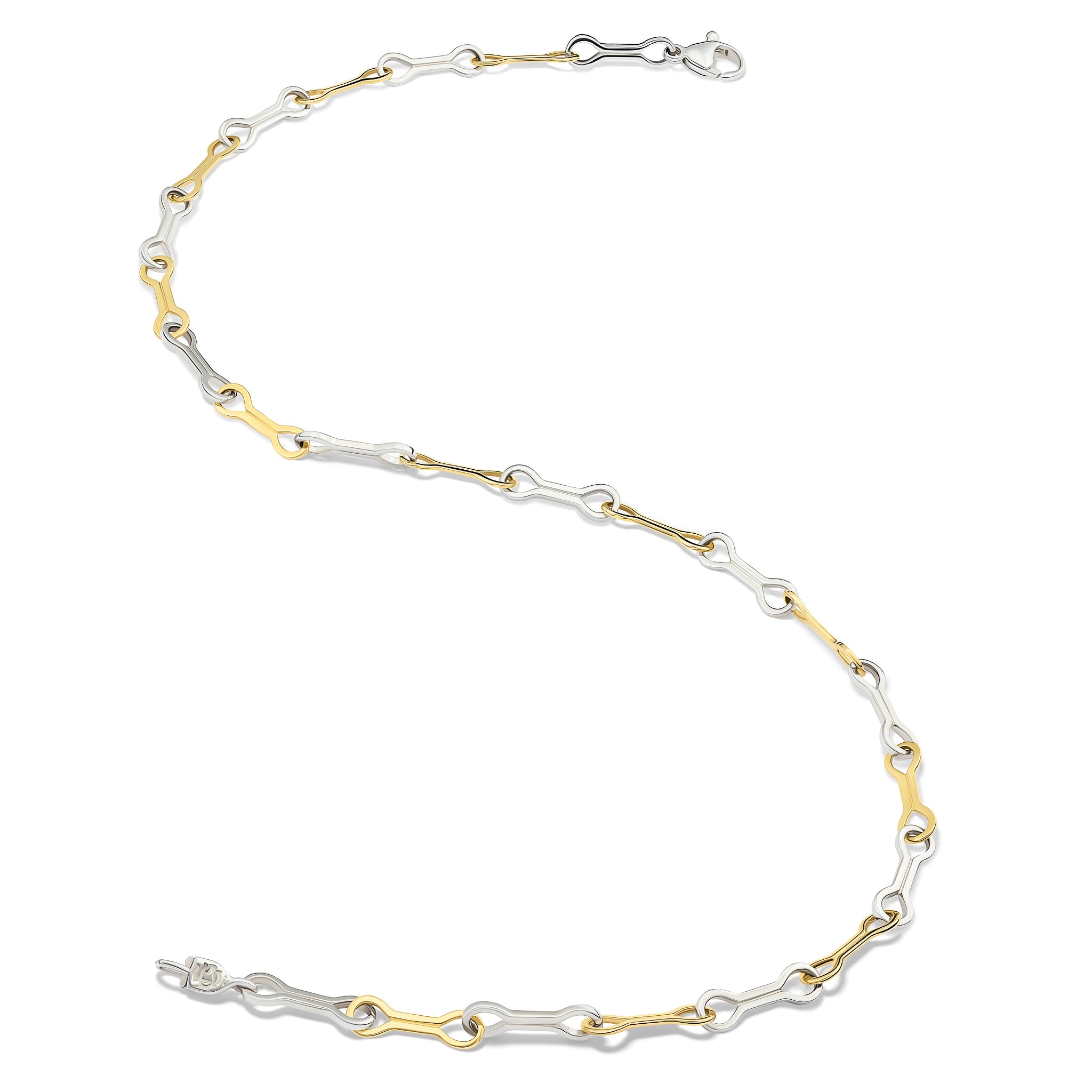 Handcrafted yellow gold and sterling silver necklace chain featuring long oval links.