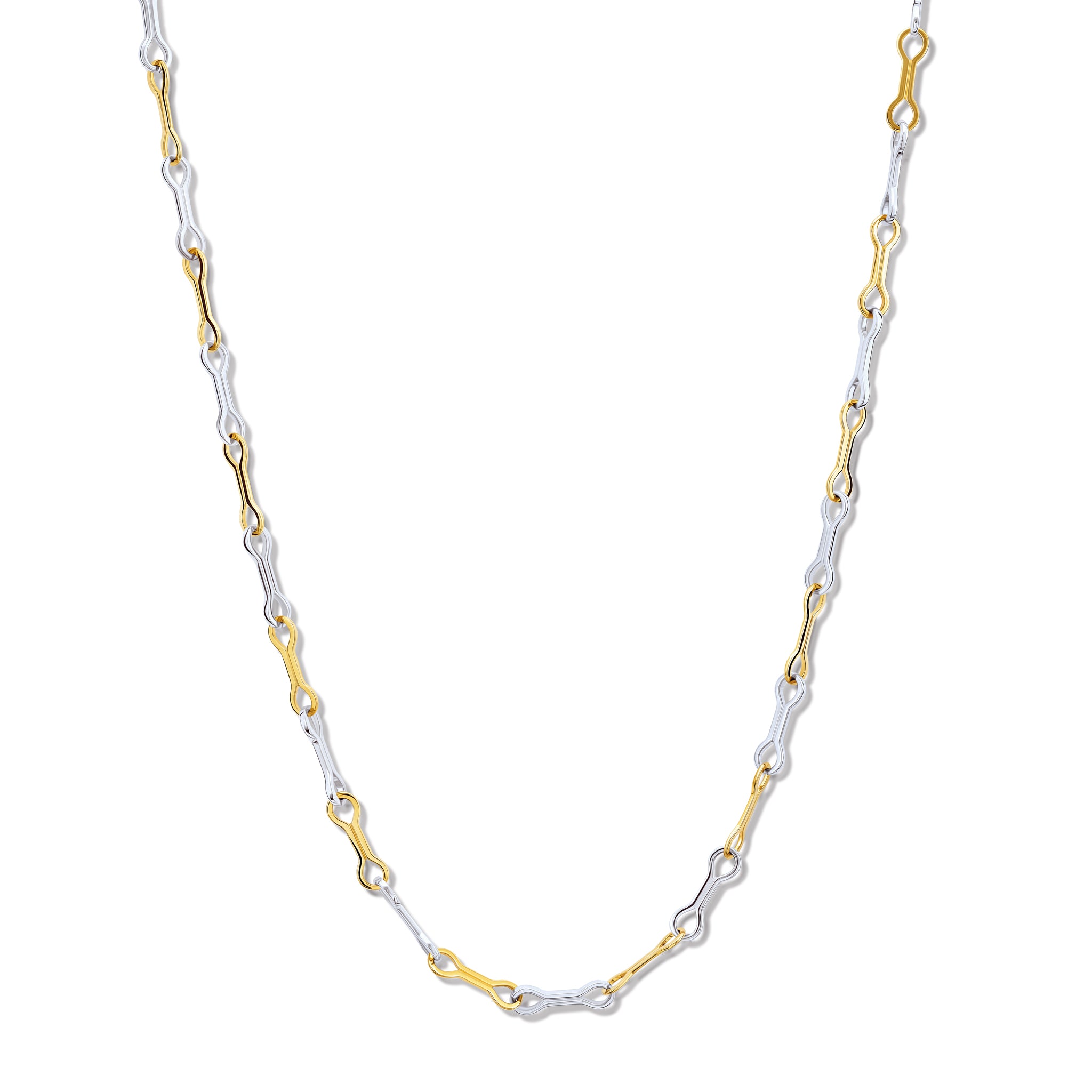 Handcrafted yellow gold and sterling silver necklace chain featuring long oval links.