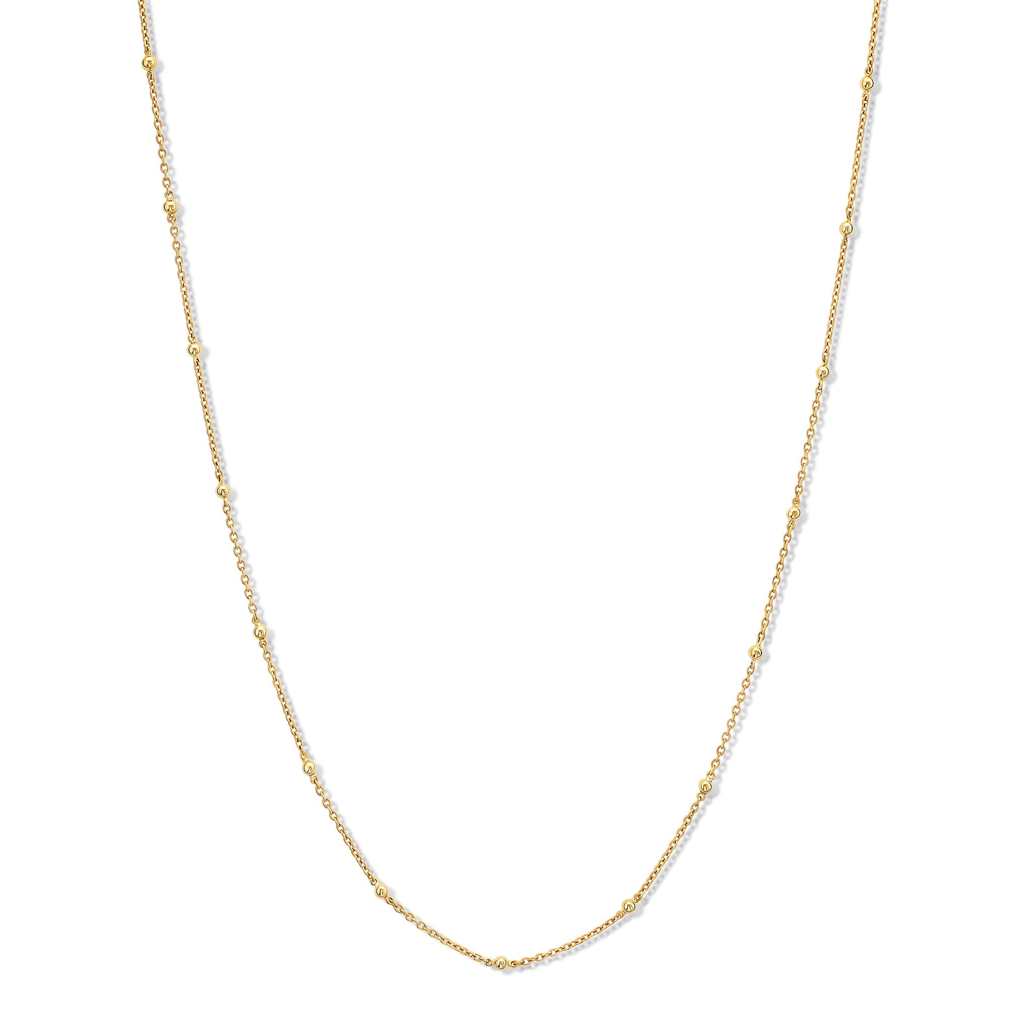 Handcrafted yellow gold necklace chain with small gold beads.