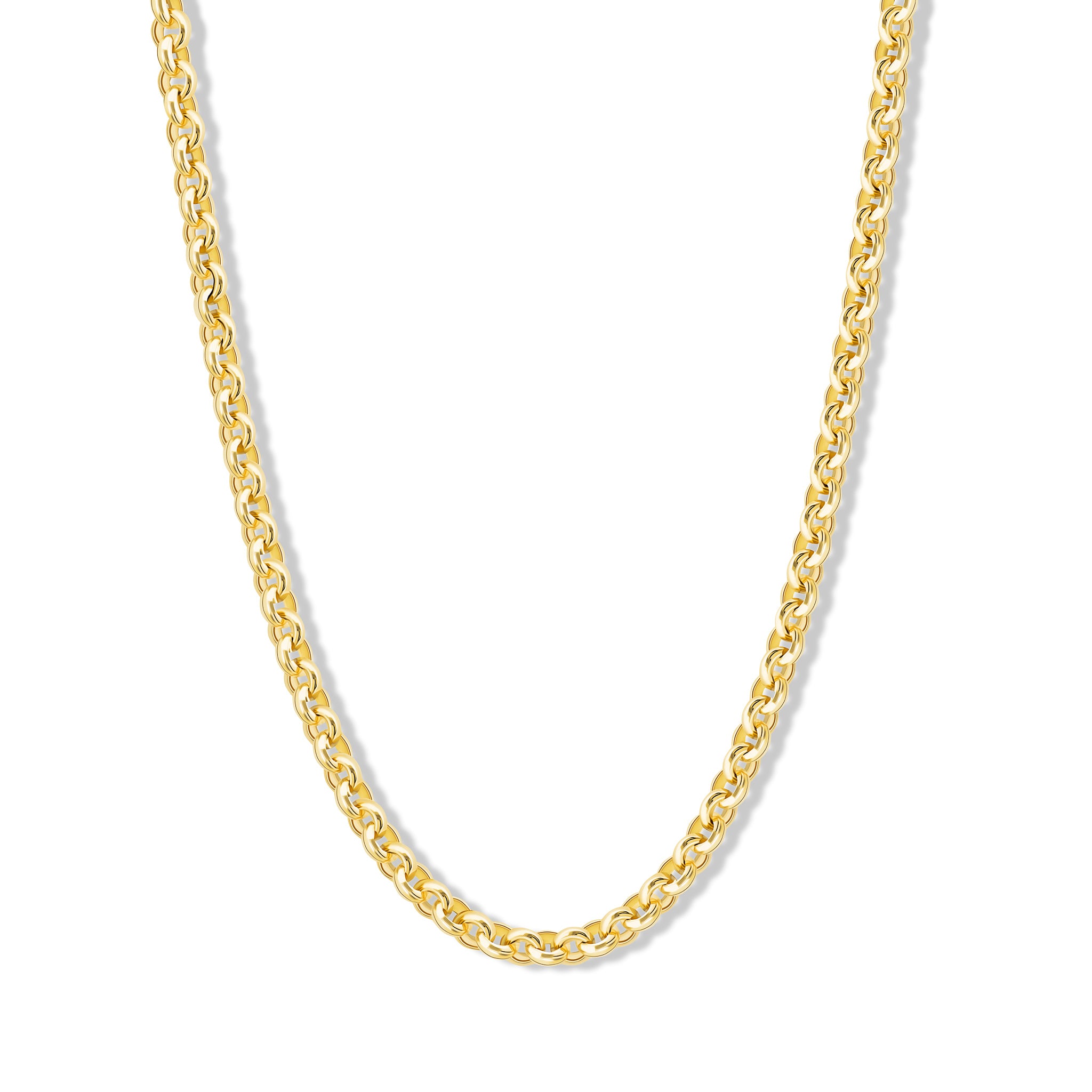 Handcrafted yellow gold necklace chain featuring small chunky round links.