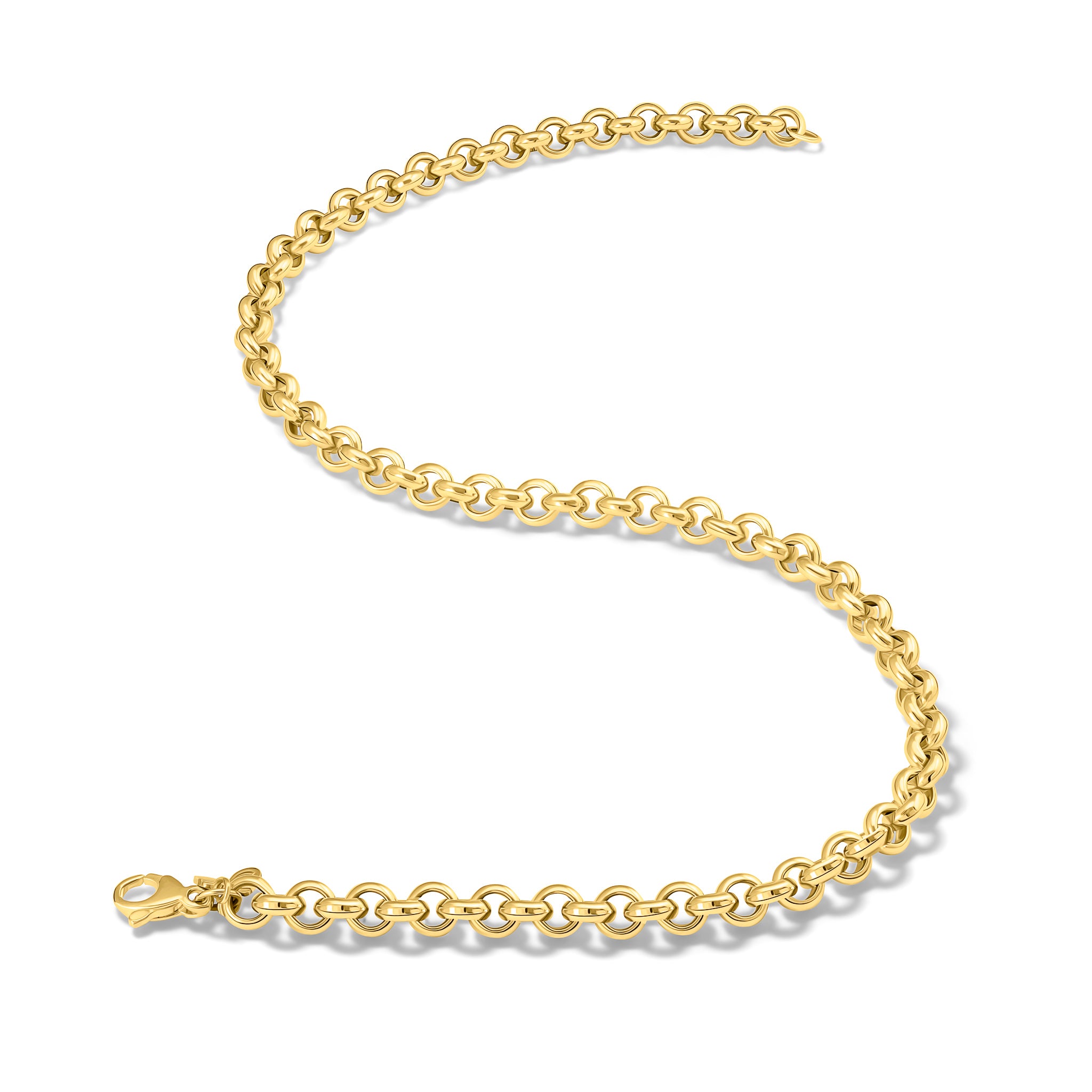 Handcrafted yellow gold necklace chain featuring small chunky round links.