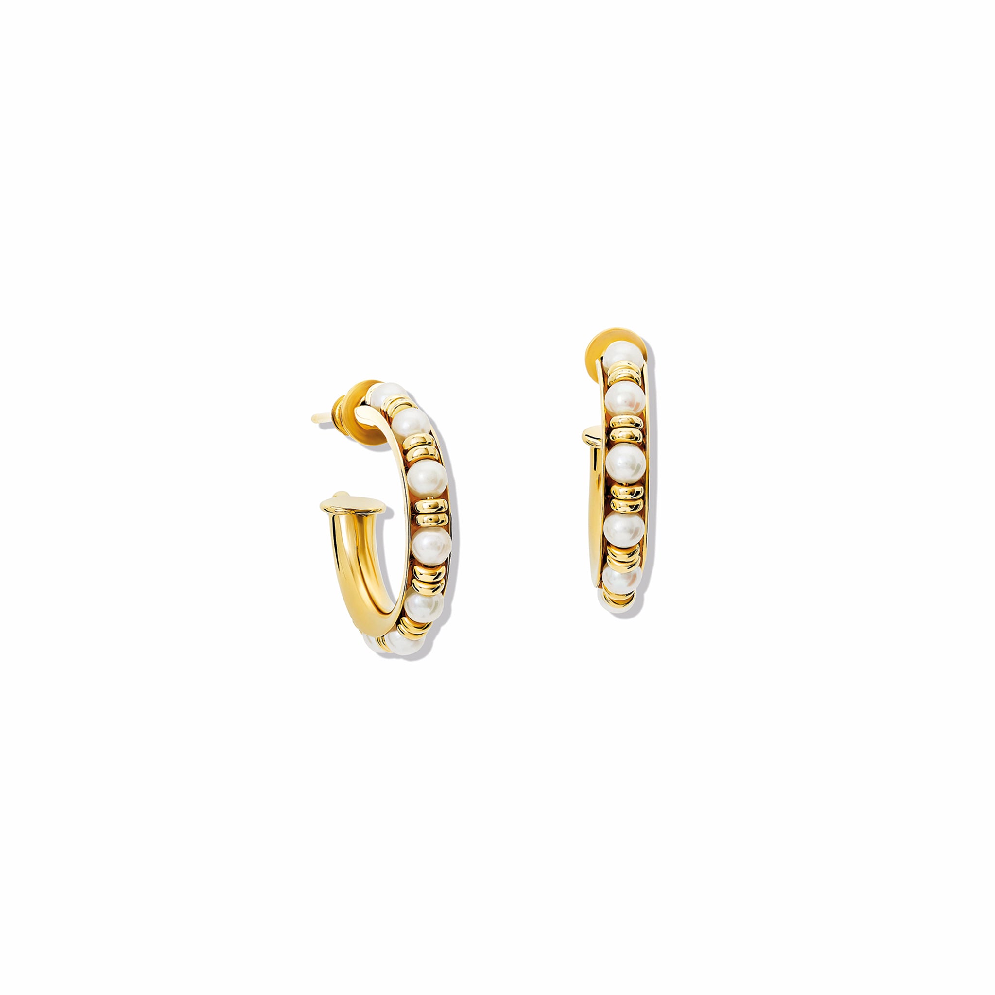 Mashrabiya Trellis Hoop Earrings Yellow Gold - Pearl