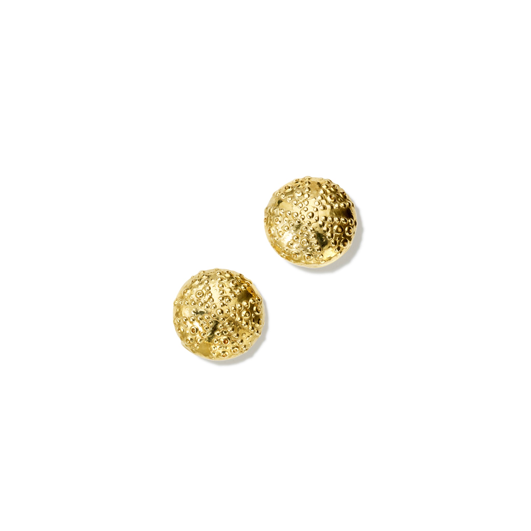 Handcrafted yellow gold earrings featuring a sea urchin shape.
