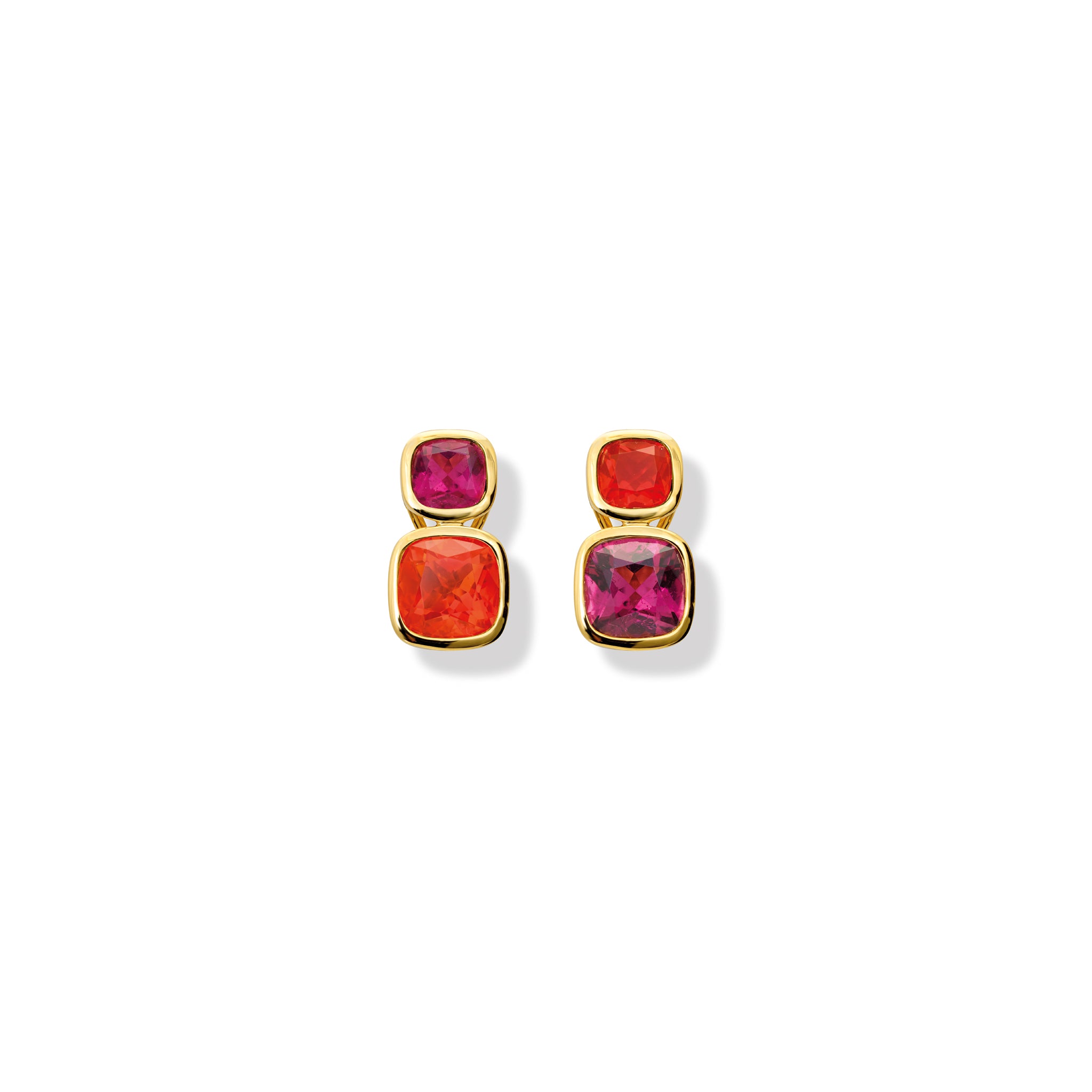 Qin & Han Earrings 18ct Yellow Gold - Inverted Fire Opal & Pink Tourmaline