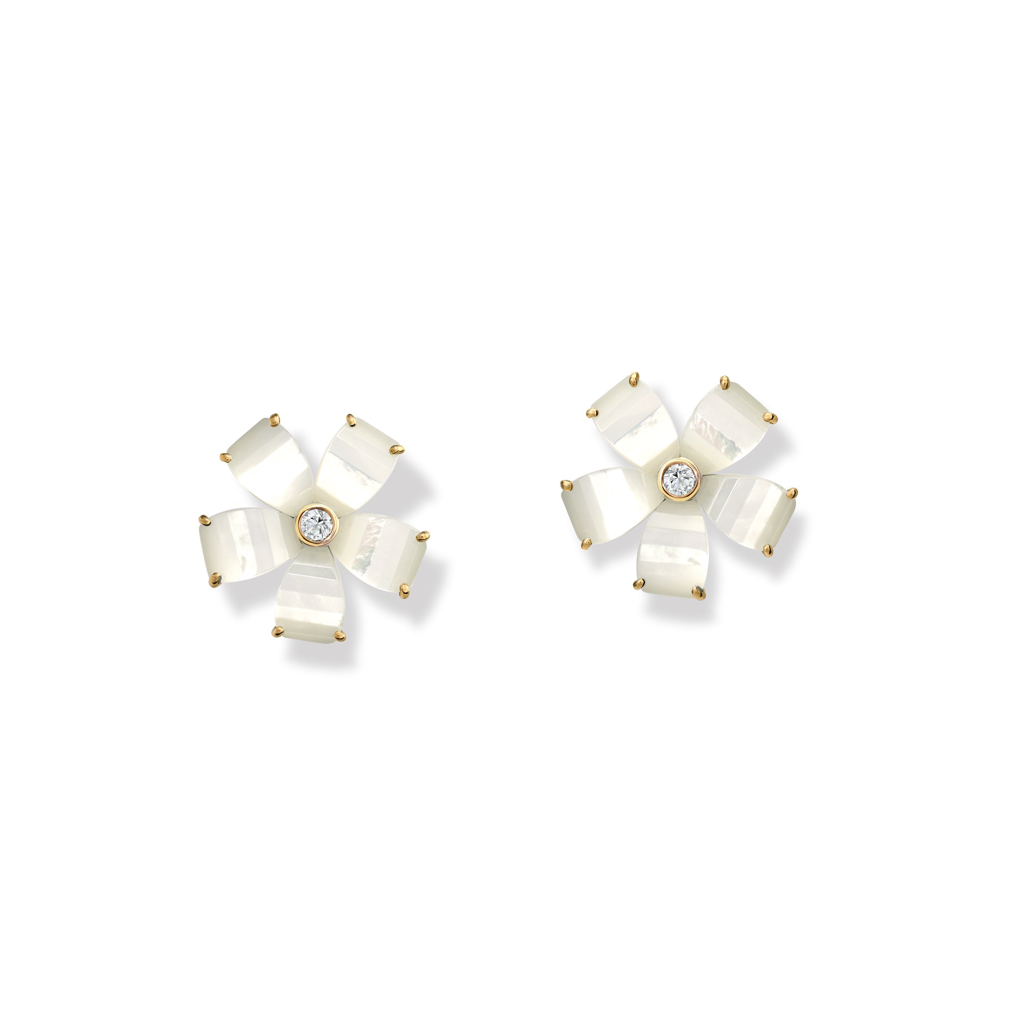 Frangipani Earrings Yellow Gold - Pearl & Diamond