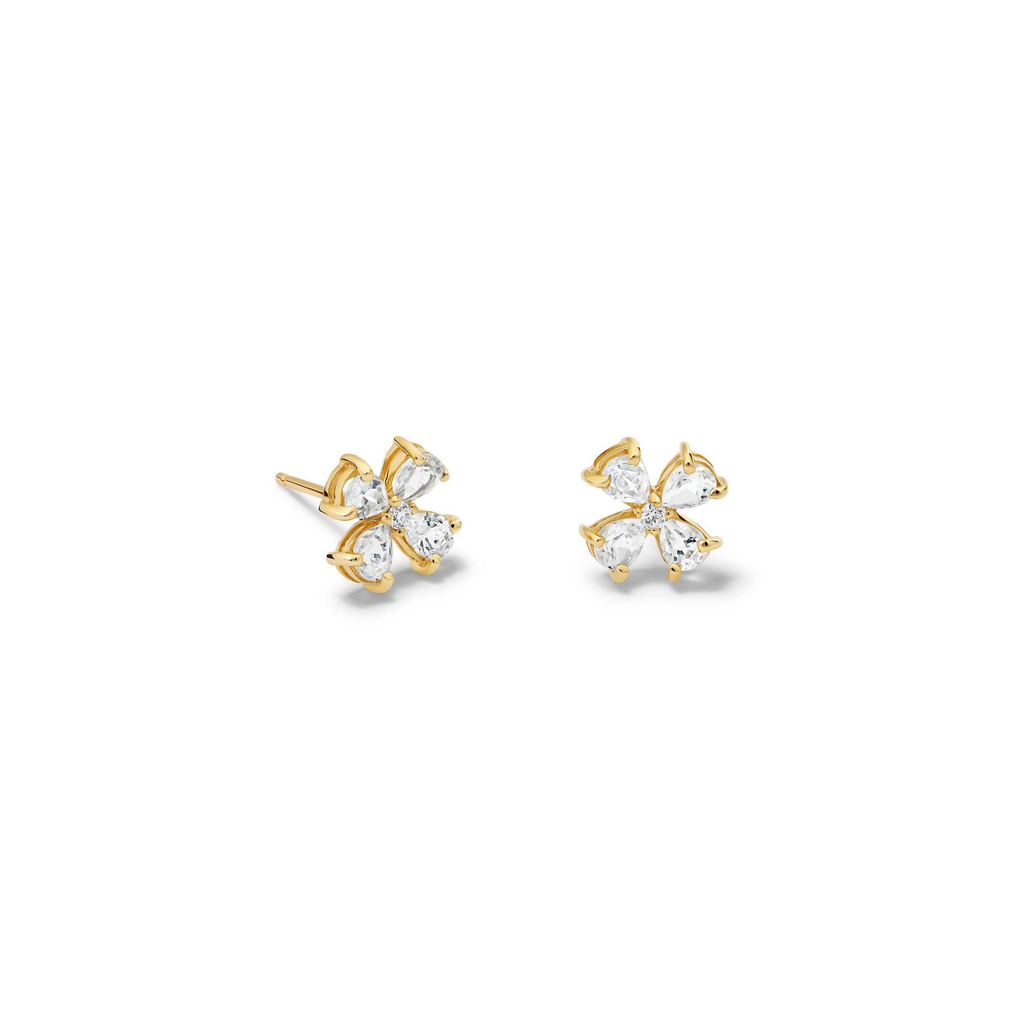 Klover Small Earrings Yellow Gold - White Topaz & Diamond