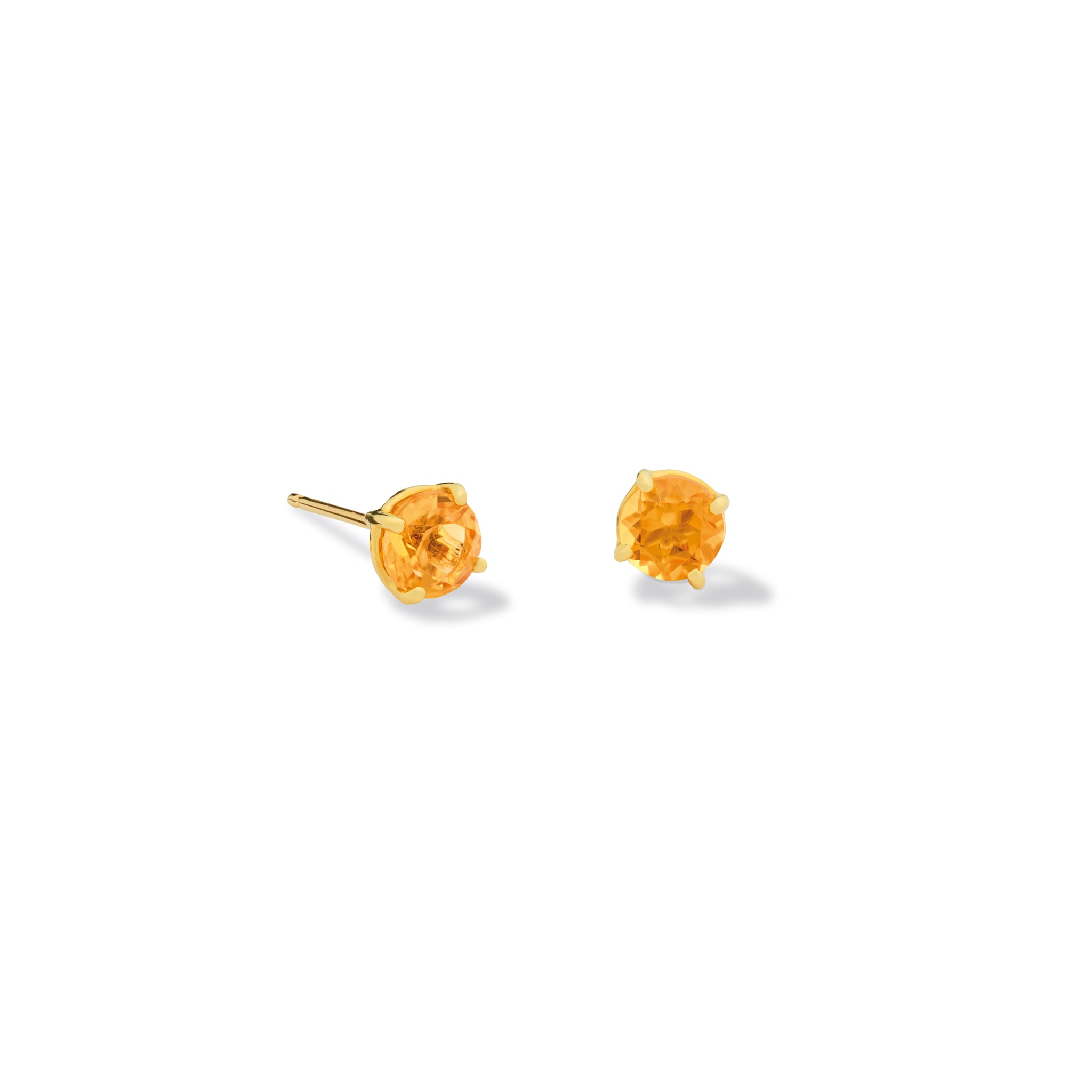 Handcrafted 18ct yellow gold stud earrings featuring round citrine, the birthstone of November.