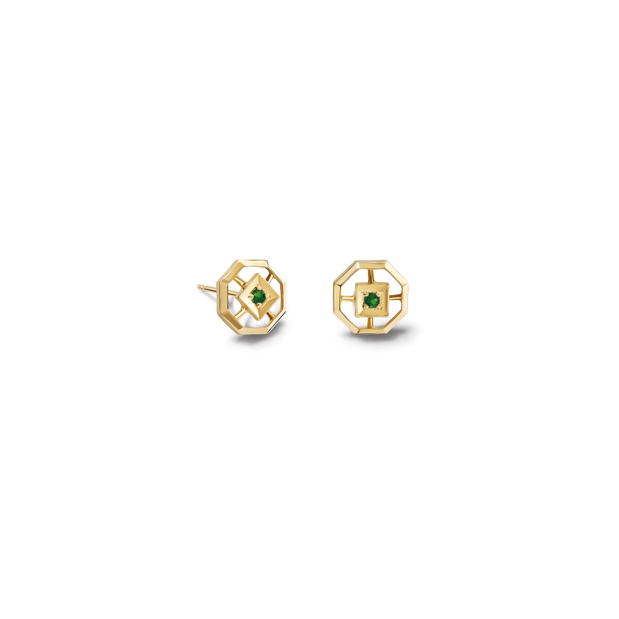 Parquet Stud Earrings Yellow Gold - Emerald
