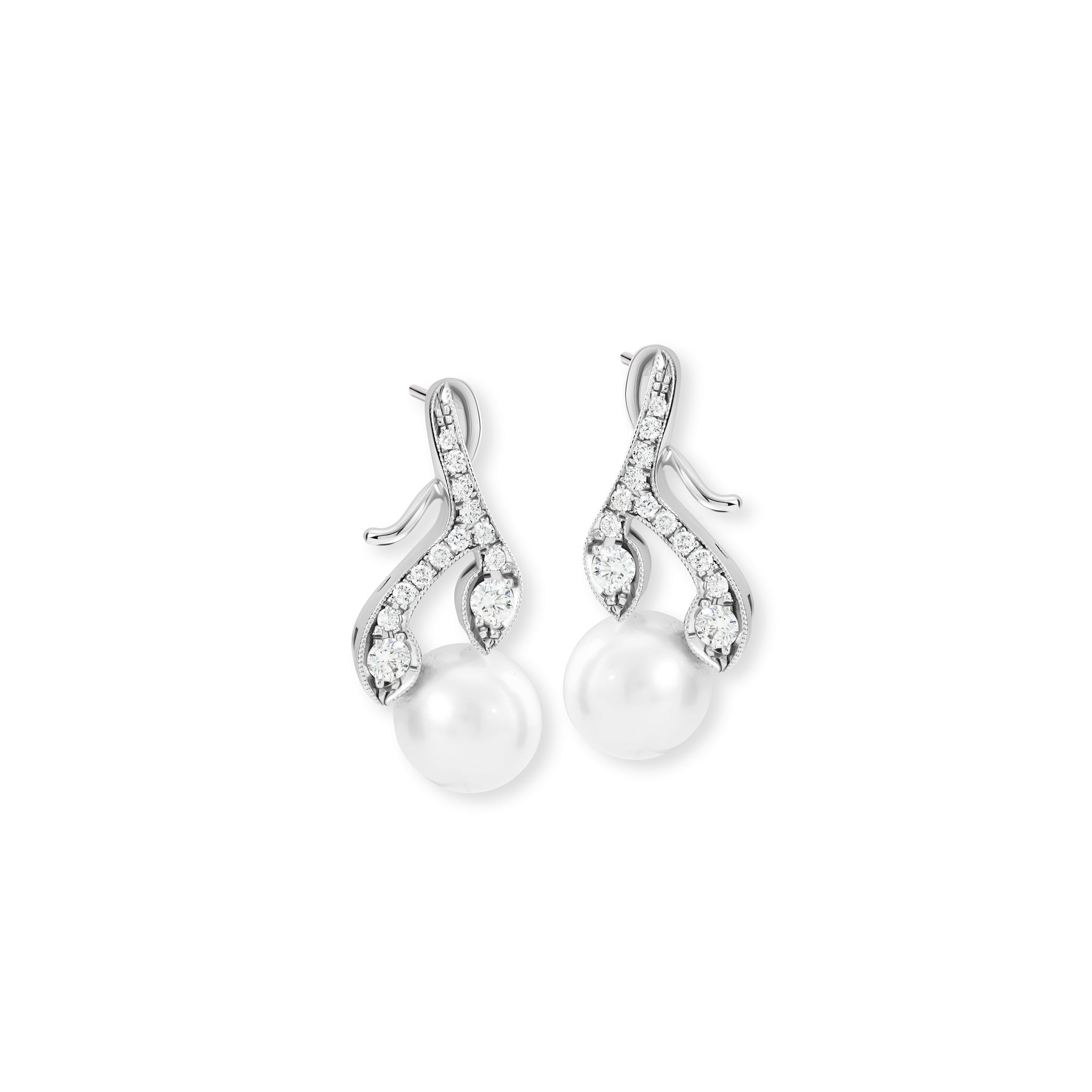 Rosemary Earrings 18ct White Gold - Pearl & Diamond