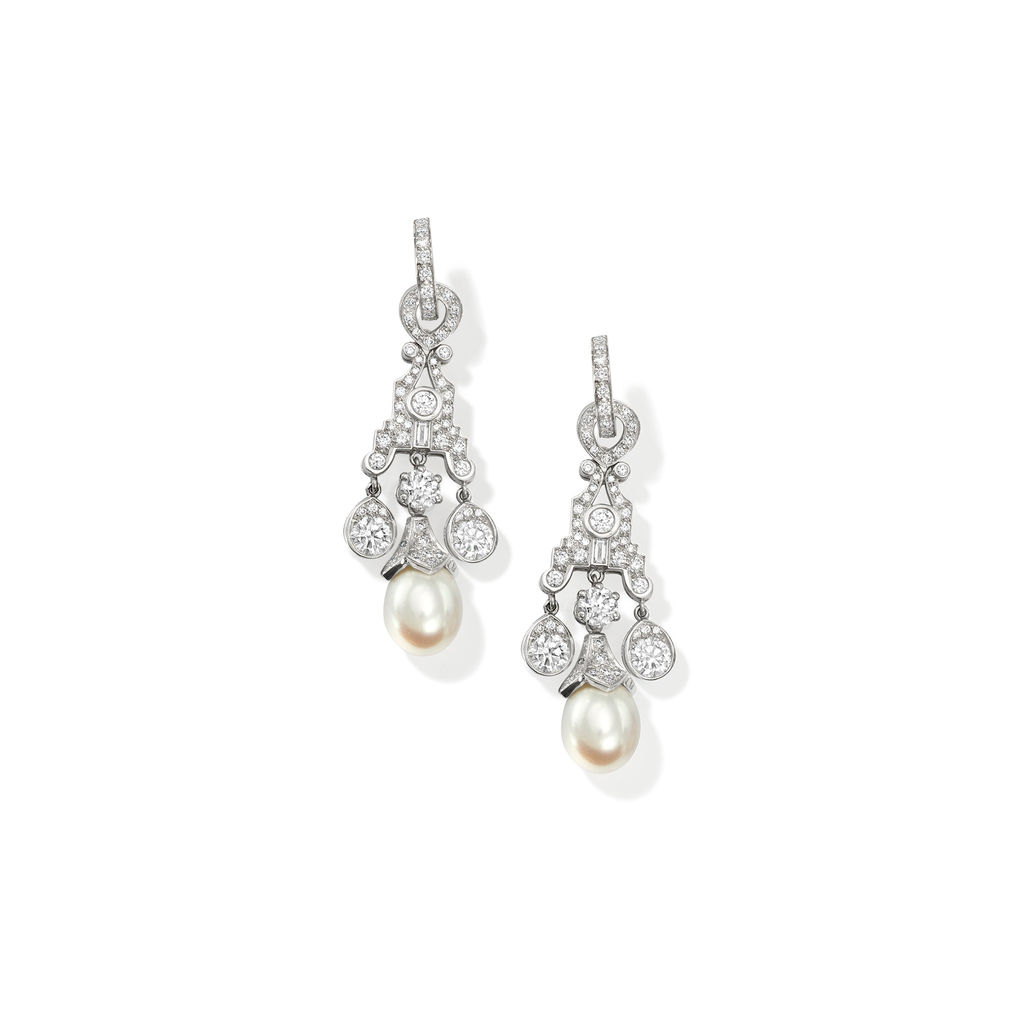 Maharani Earring Drops 18ct White Gold - Diamond & Pearl