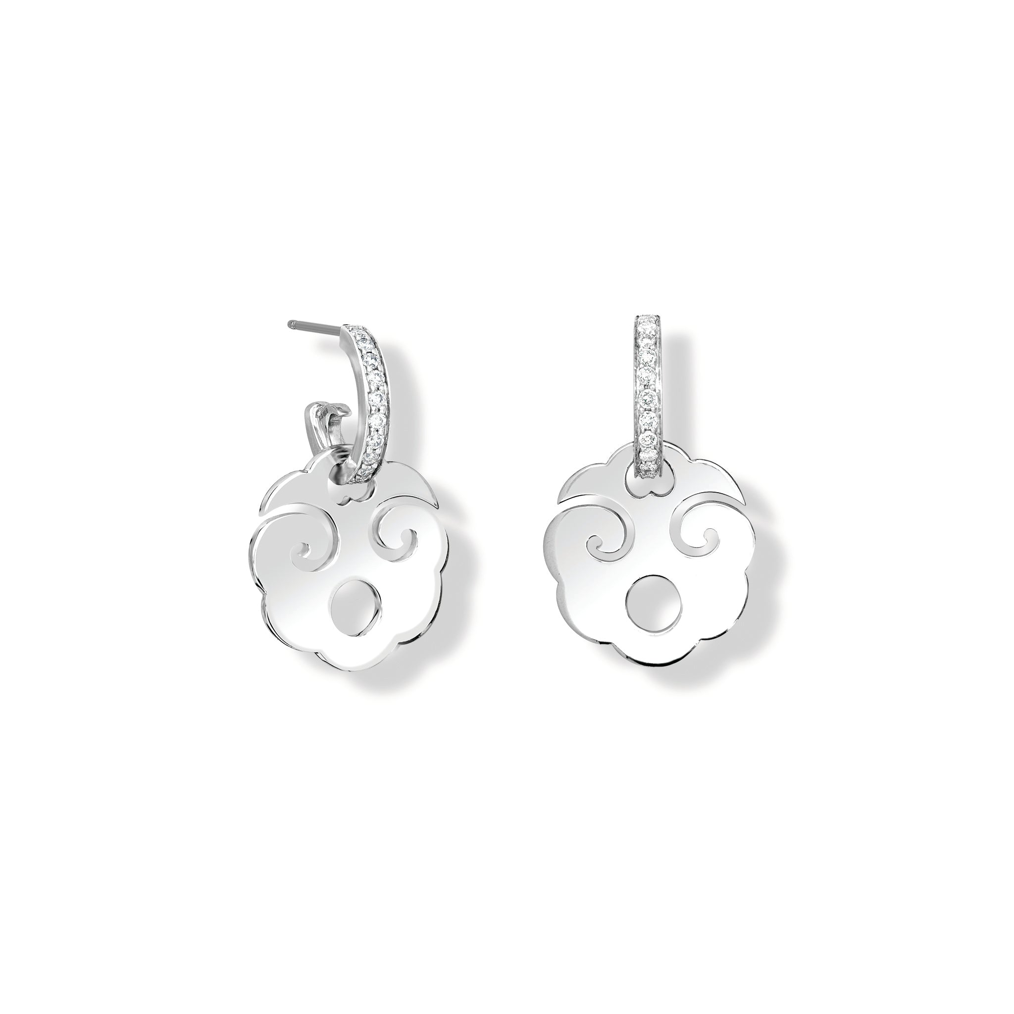 Handcrafted sterling silver earring drops featuring a gong shape.
