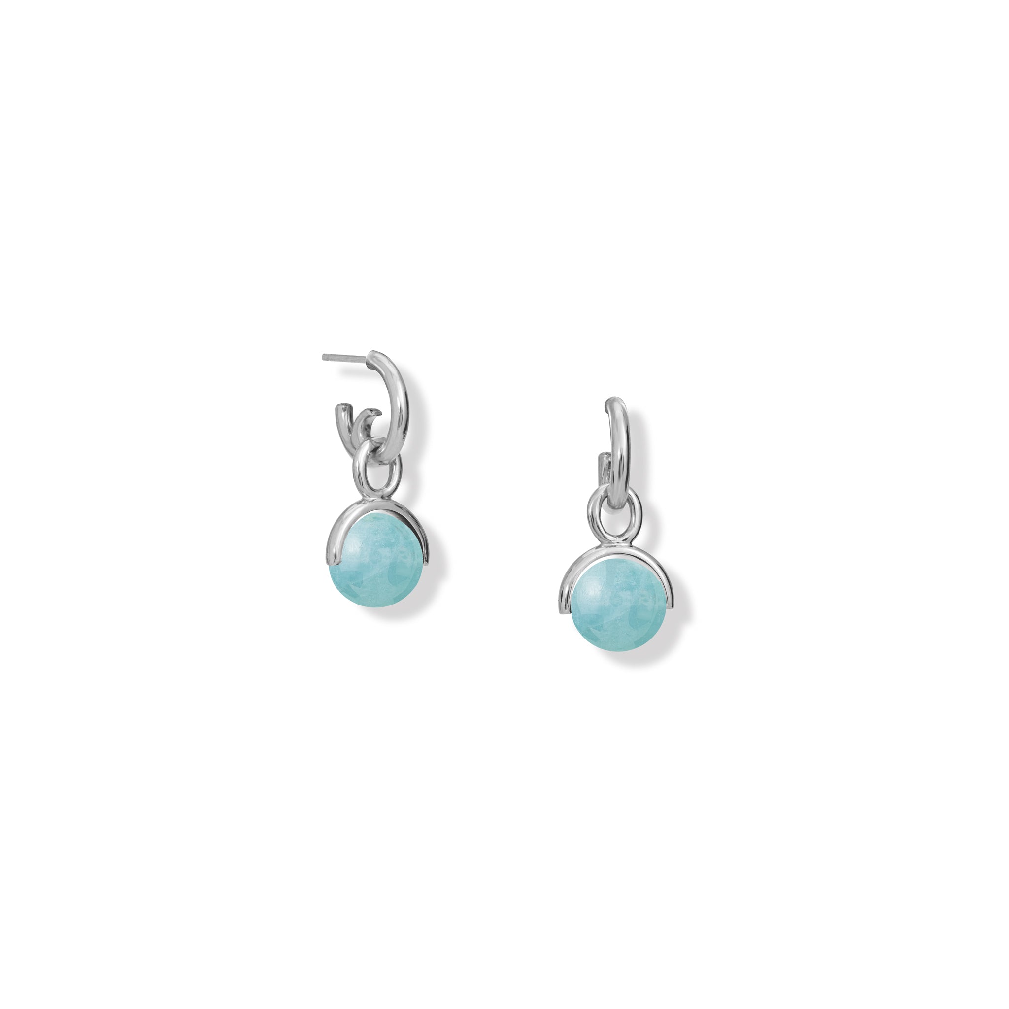 Handcrafted sterling silver earring drops featuring aquamarine beads, birthstone of March.