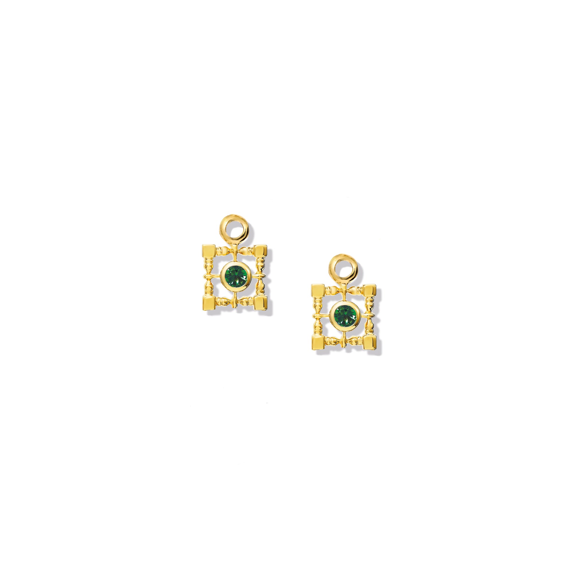 Mashrabiya Trellis Square Earring Drops Yellow Gold - Chrome Diopside