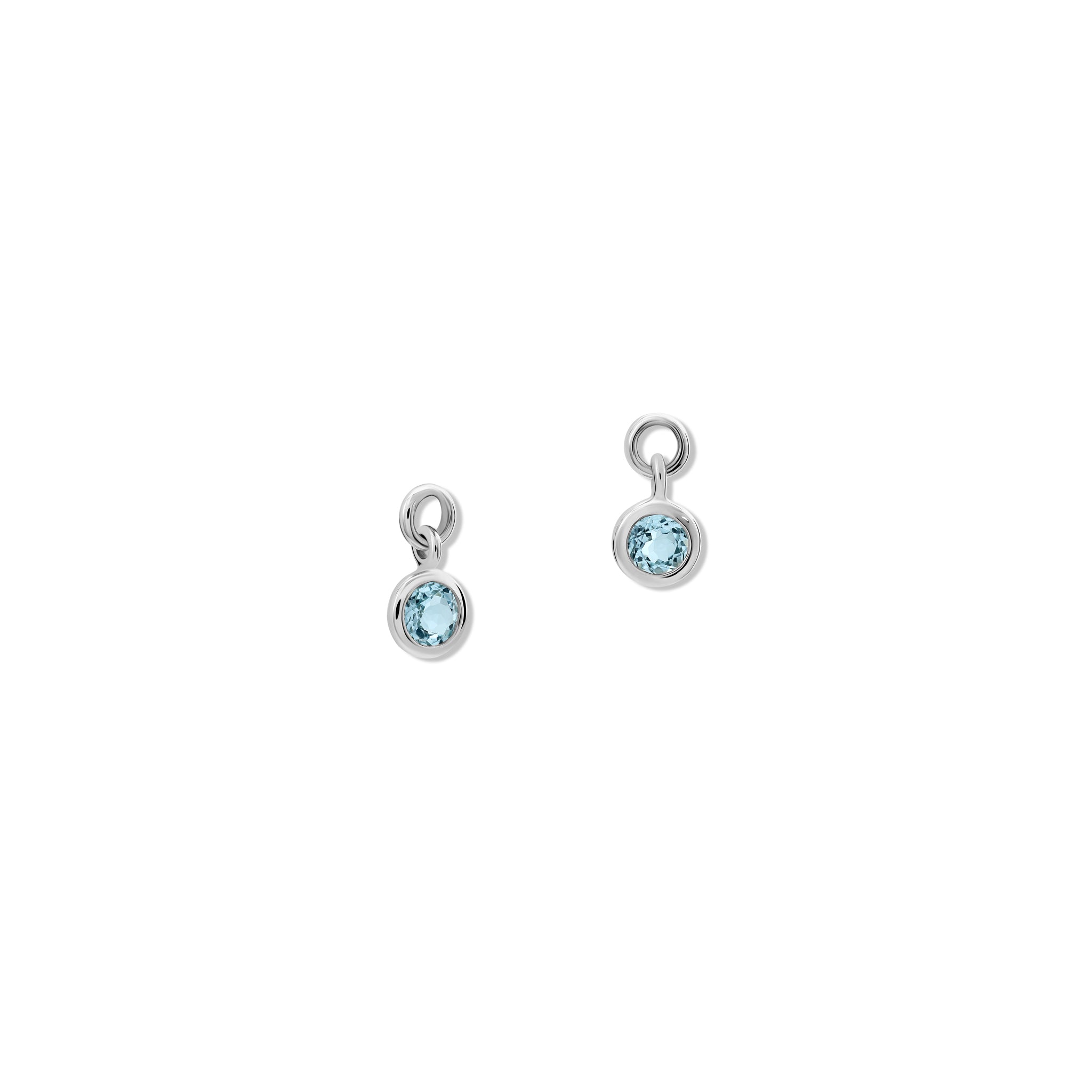 Handcrafted round sterling silver earring drops with  blue topaz, birthstone of November.