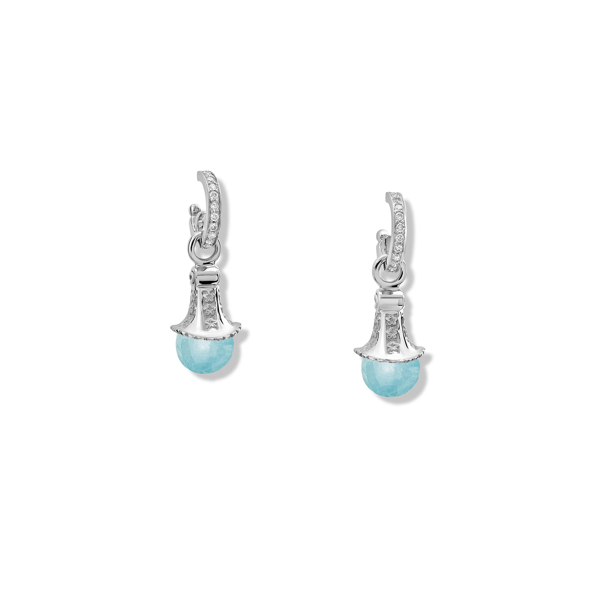 Handcrafted sterling silver earring drops with aquamarine beads, birthstone of March.