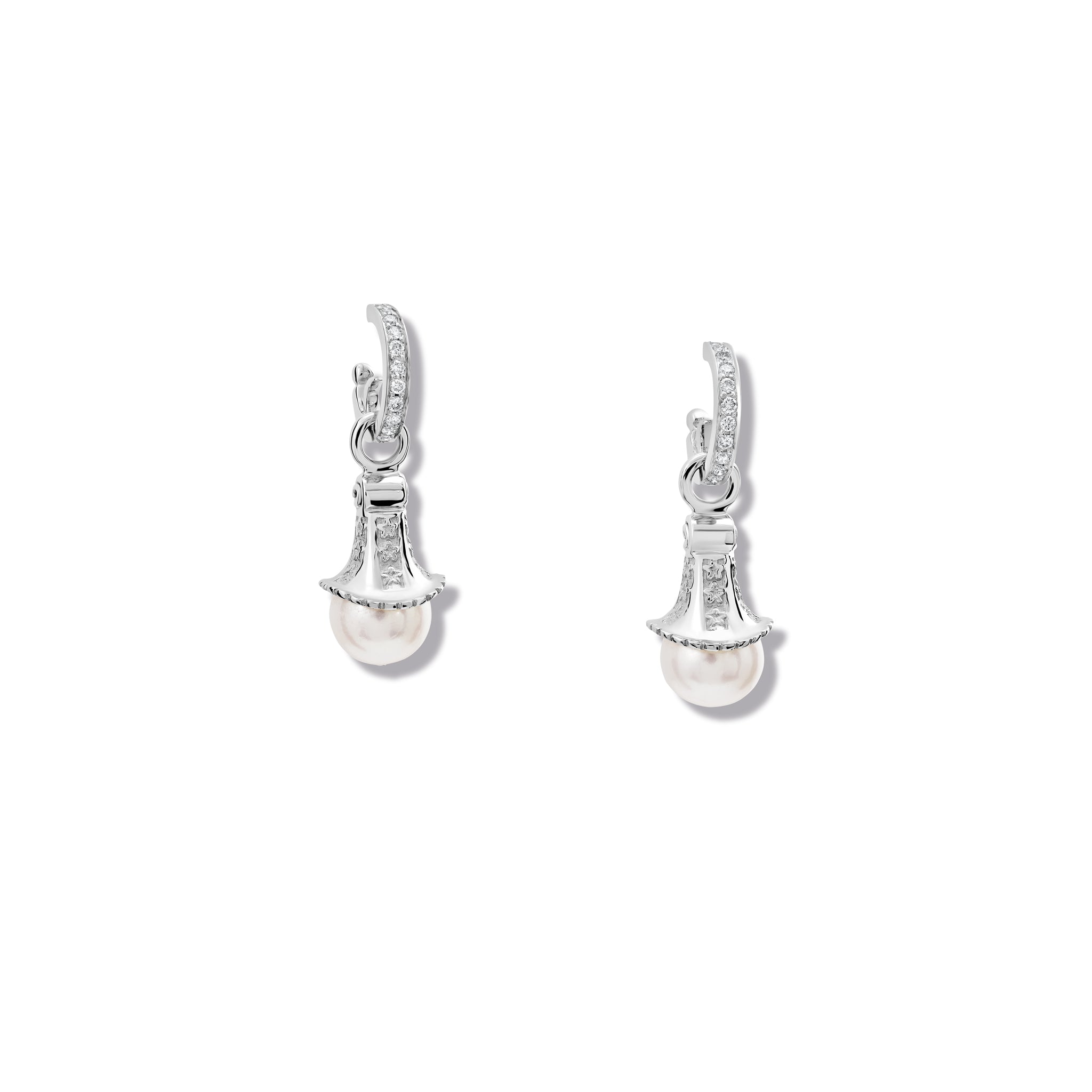 Handcrafted sterling silver earring drops with pearls, birthstone of June.