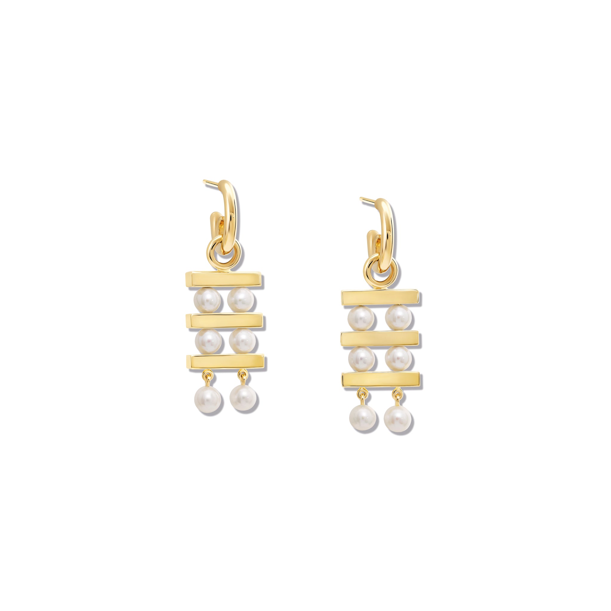 Couture Triple Earring Drops Yellow Gold - Pearl