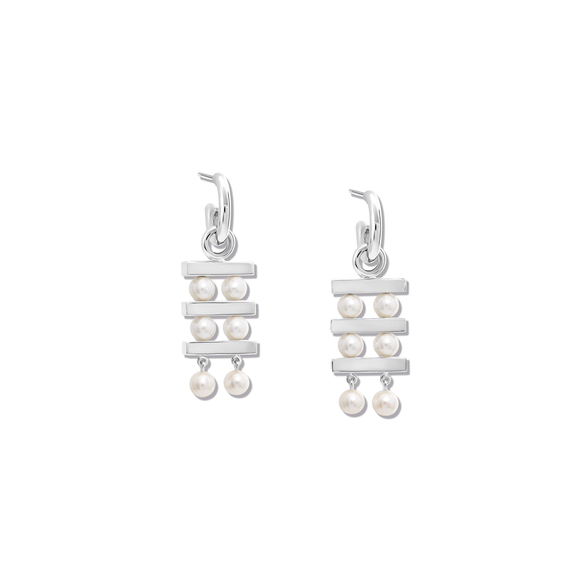 Couture Triple Earring Drops Silver - Pearl