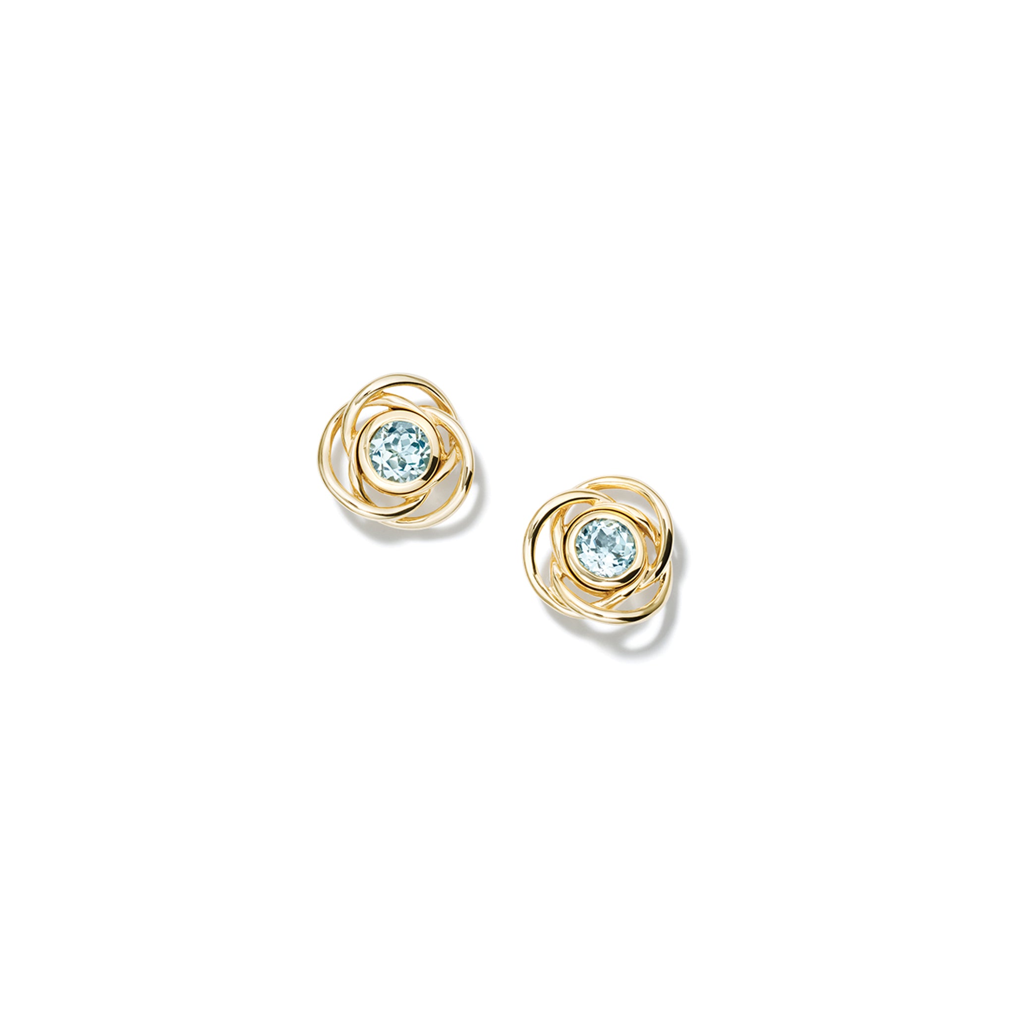 Handcrafted yellow gold earring halos featuring three layered circles.
