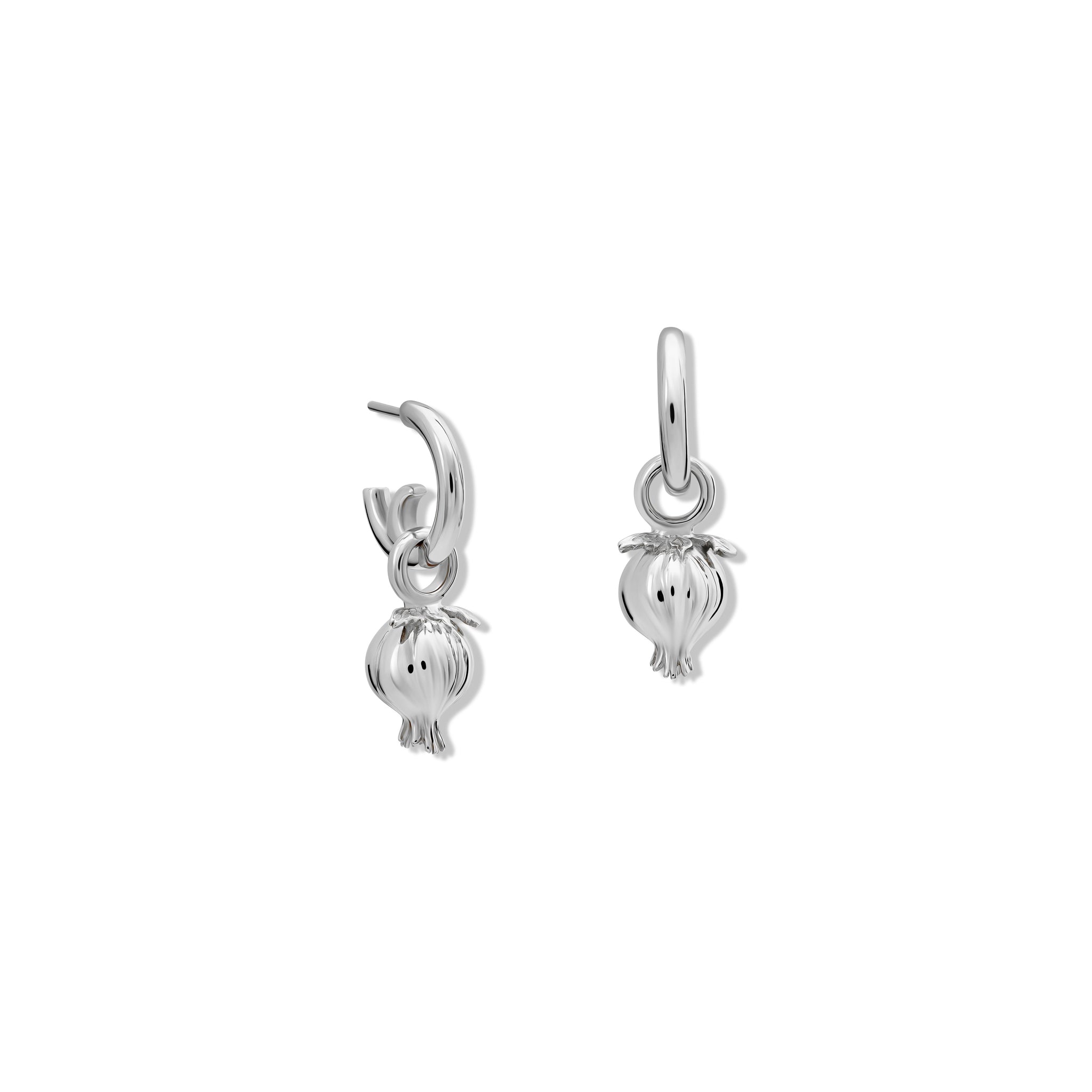 Handcrafted sterling silver pomegranate shaped earring drops.