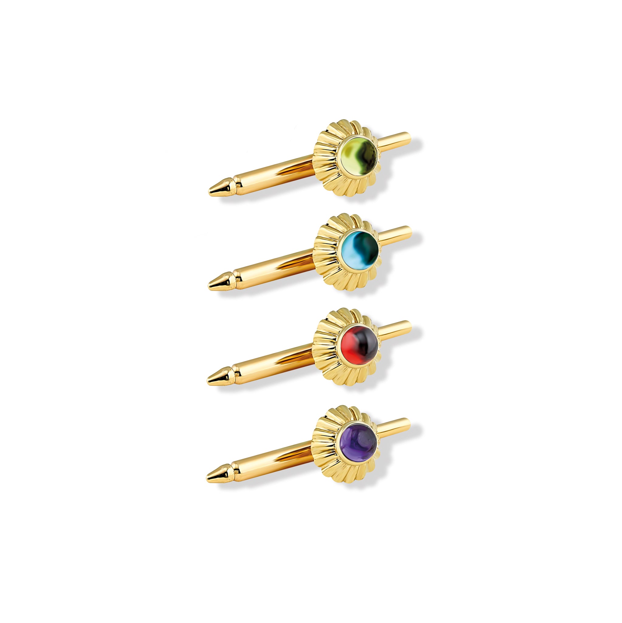 St Basil's Dress Studs Yellow Gold - Amethyst, Garnet, Blue Topaz & Peridot