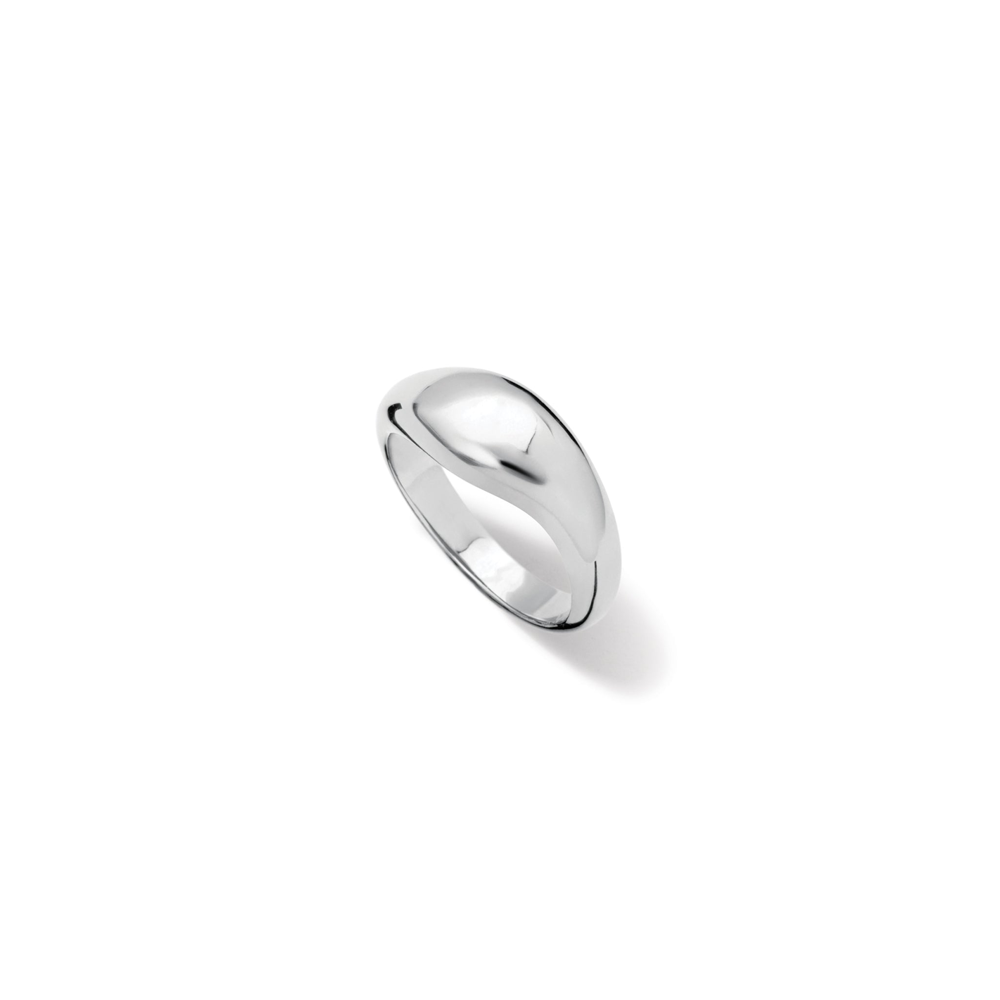 Handcrafted sterling silver ring with a slight teardrop design at the top. 