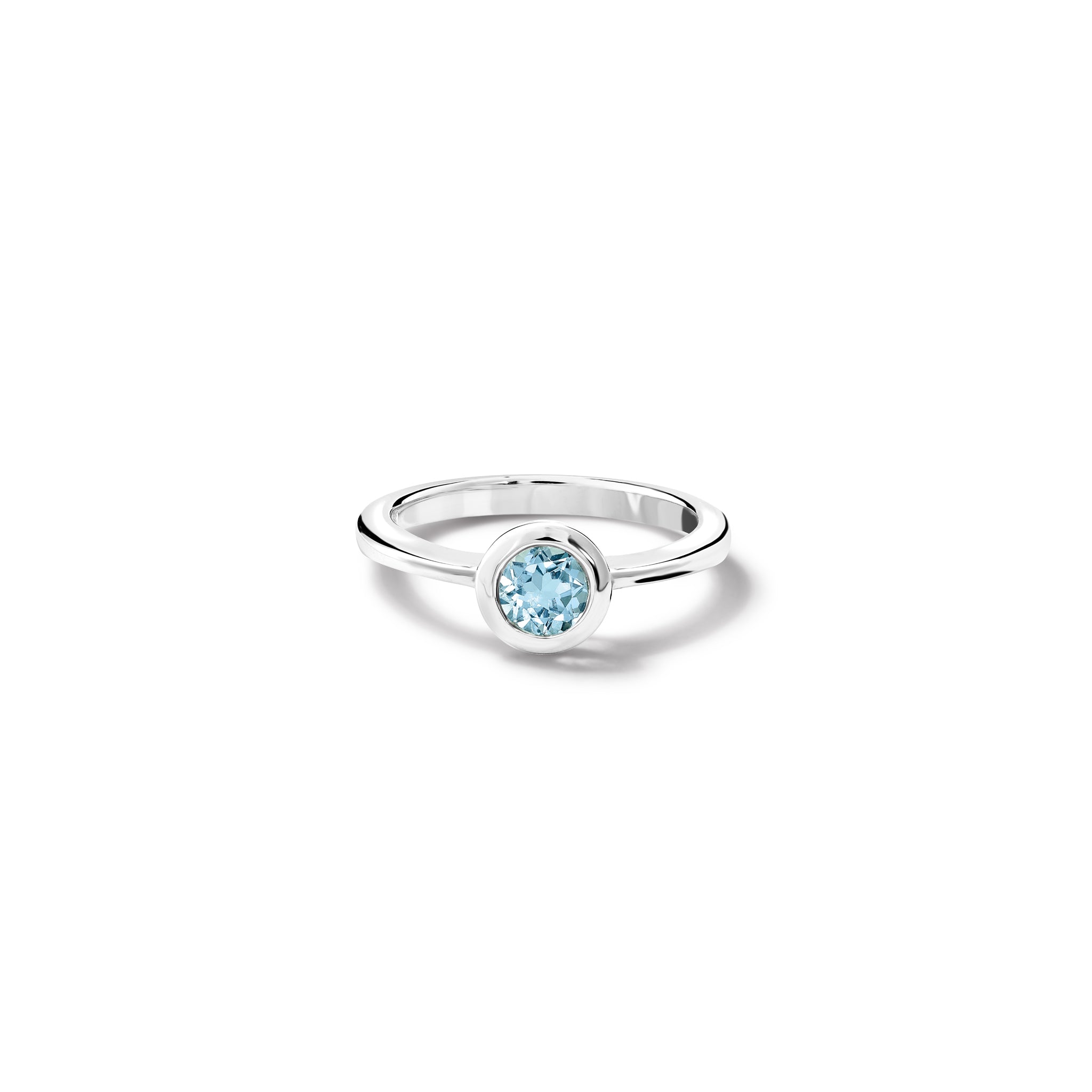 Handcrafted sterling silver ring with a central blue topaz, birthstone of November. 