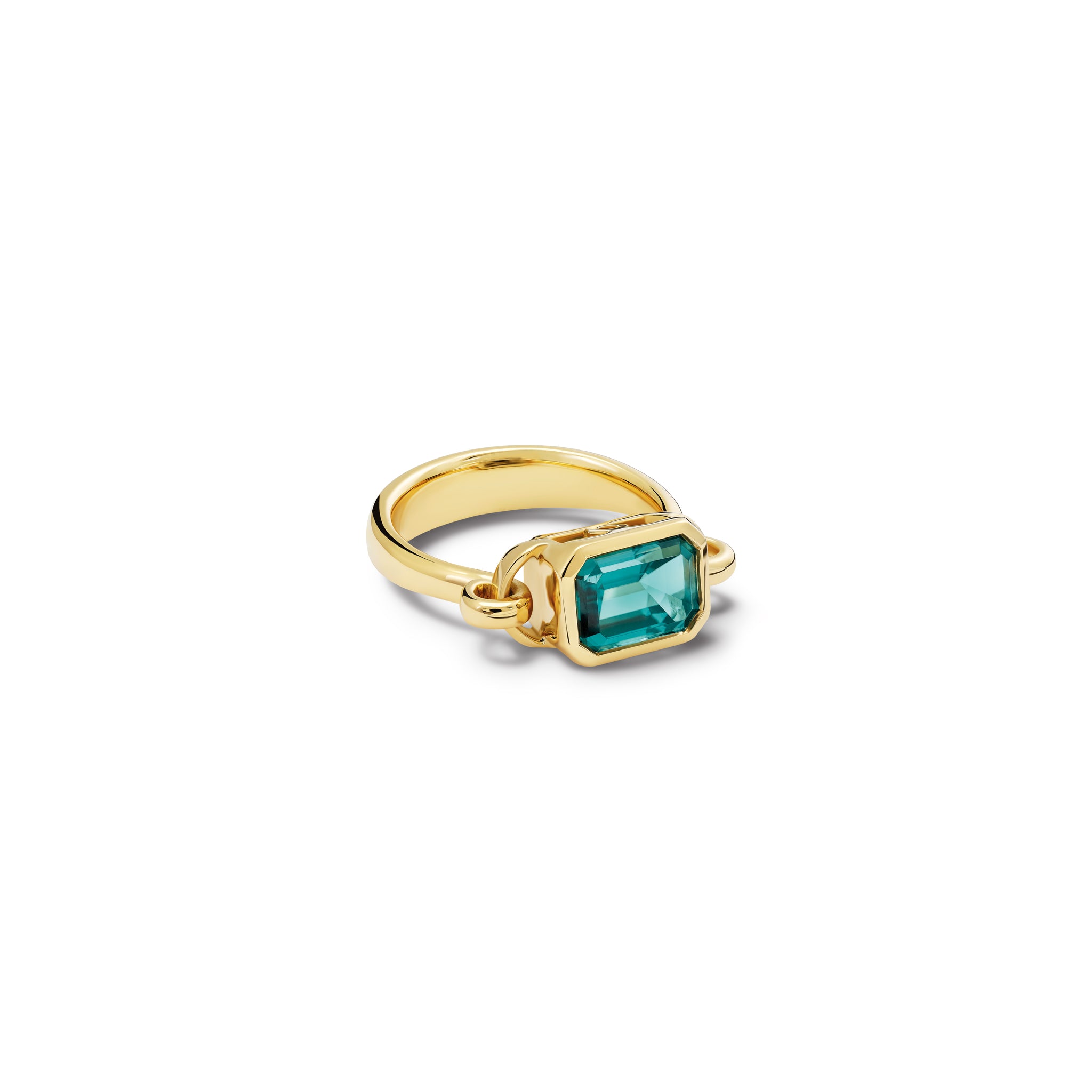 Handcrafted 18ct yellow gold ring featuring a central aquamarine, birthstone of October.