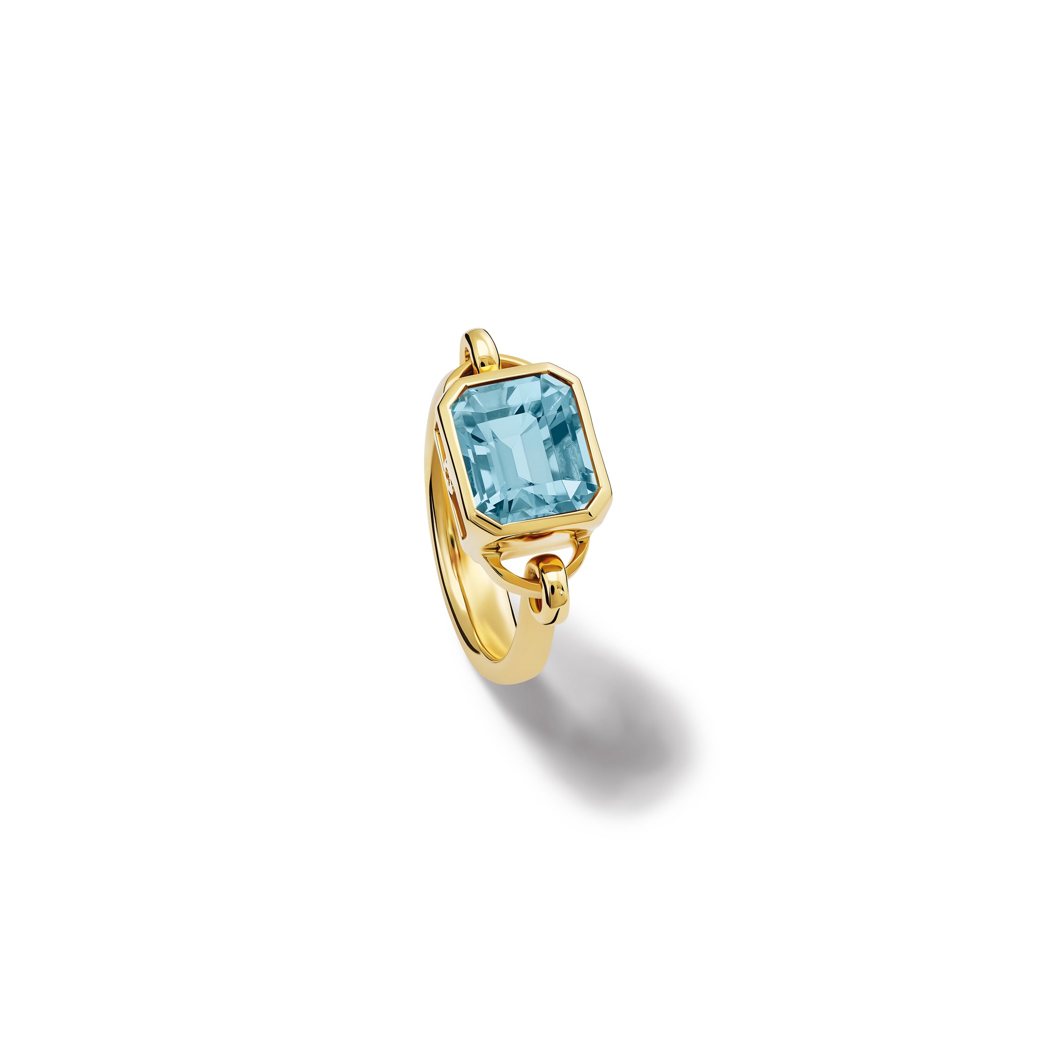 Handcrafted 18ct yellow gold ring featuring a central octagon aquamarine, birthstone of March.