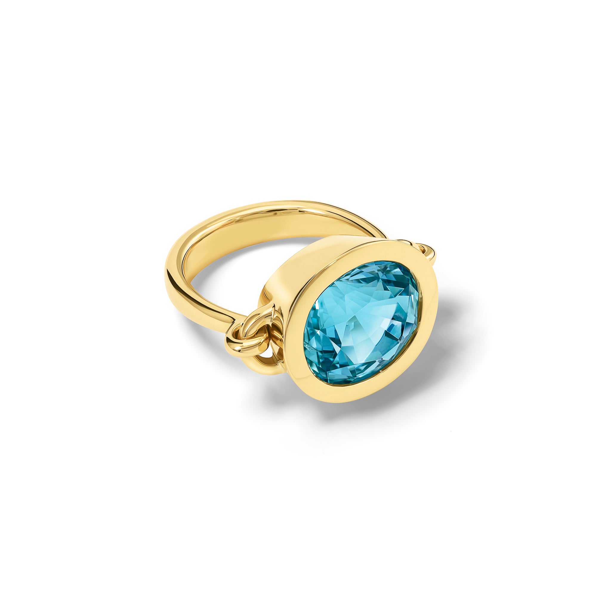 Handcrafted 18ct yellow gold ring featuring a central aquamarine, the birthstone of March.