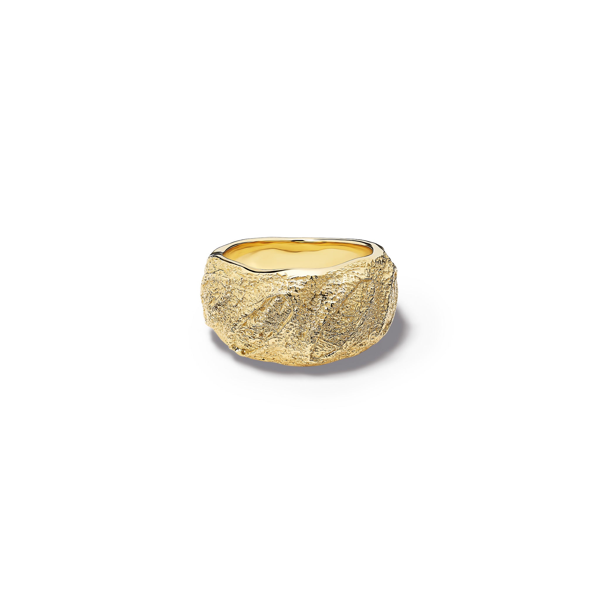 Handcrafted yellow gold ring with a texture of a freshly baked baguette.