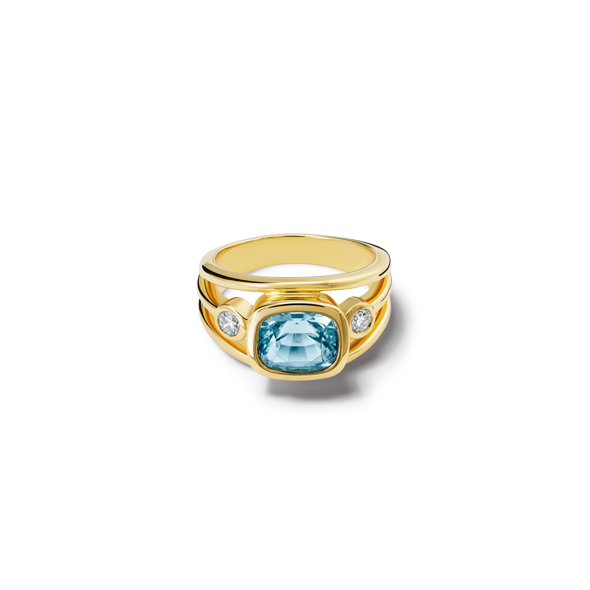 Aeneus Ring 18ct Yellow Gold - Blue Aquamarine & Diamond