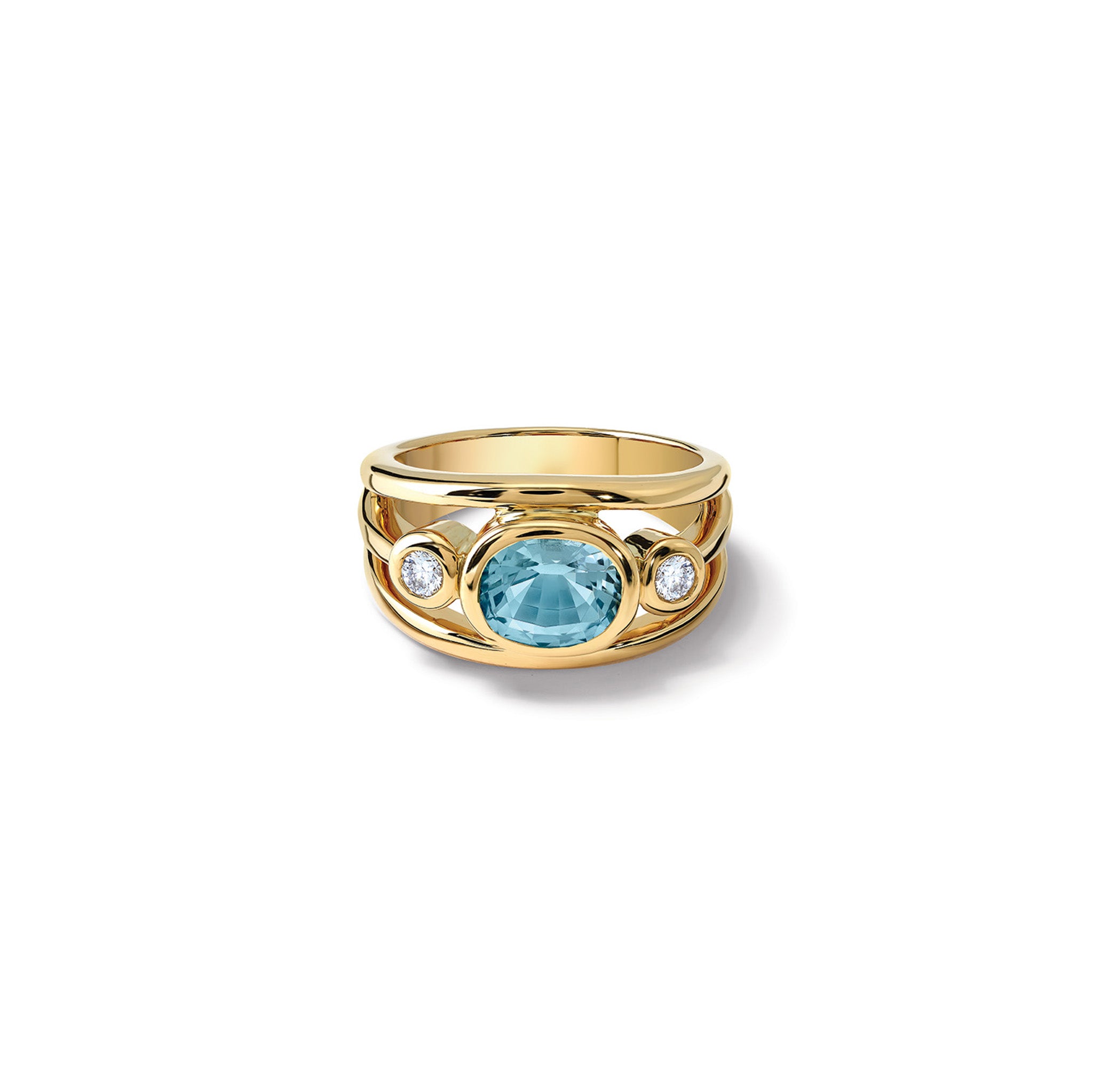 Aeneus Ring 18ct Yellow Gold - Oval Aquamarine & Diamond