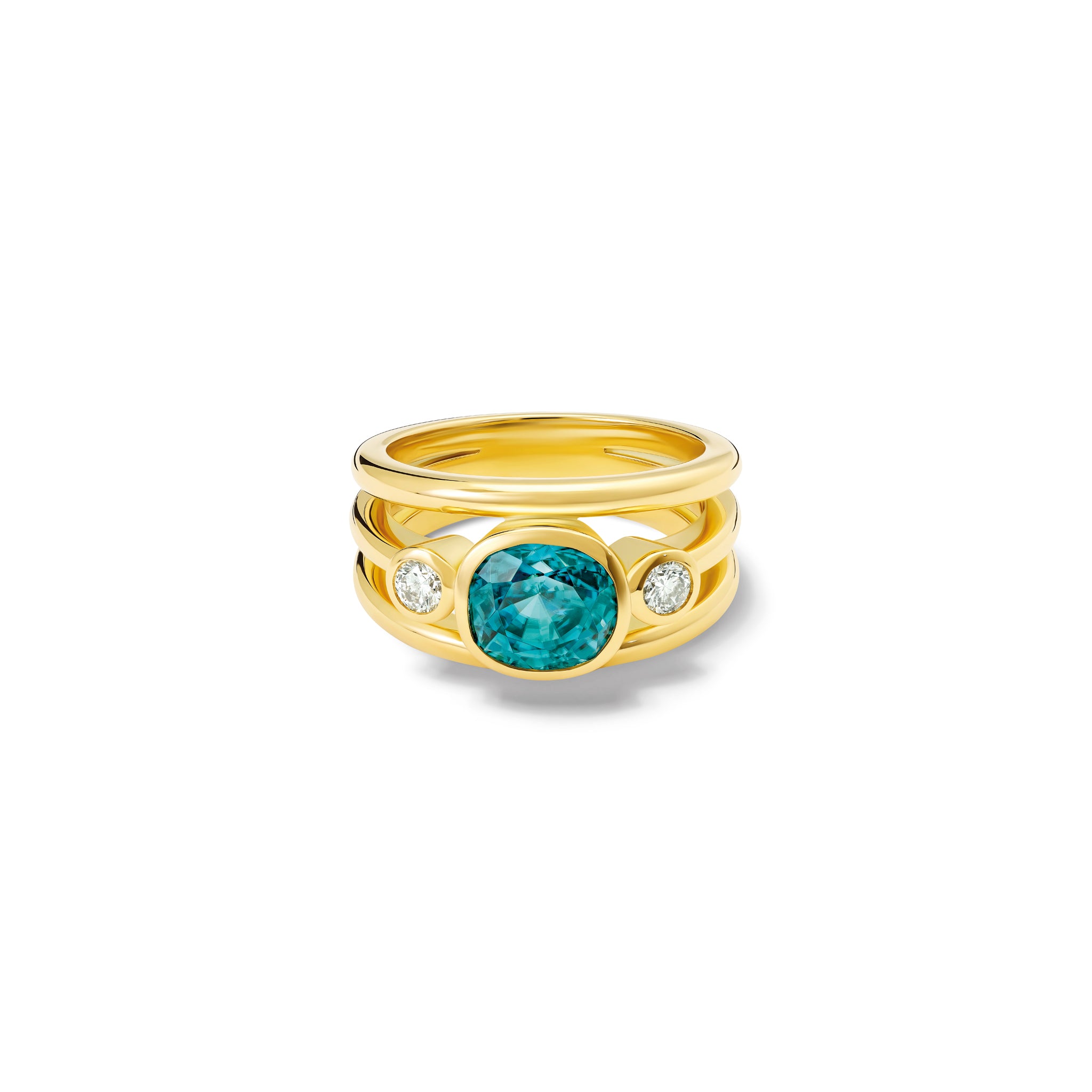 Aeneus Ring 18ct Yellow Gold - Blue Zircon & Diamond