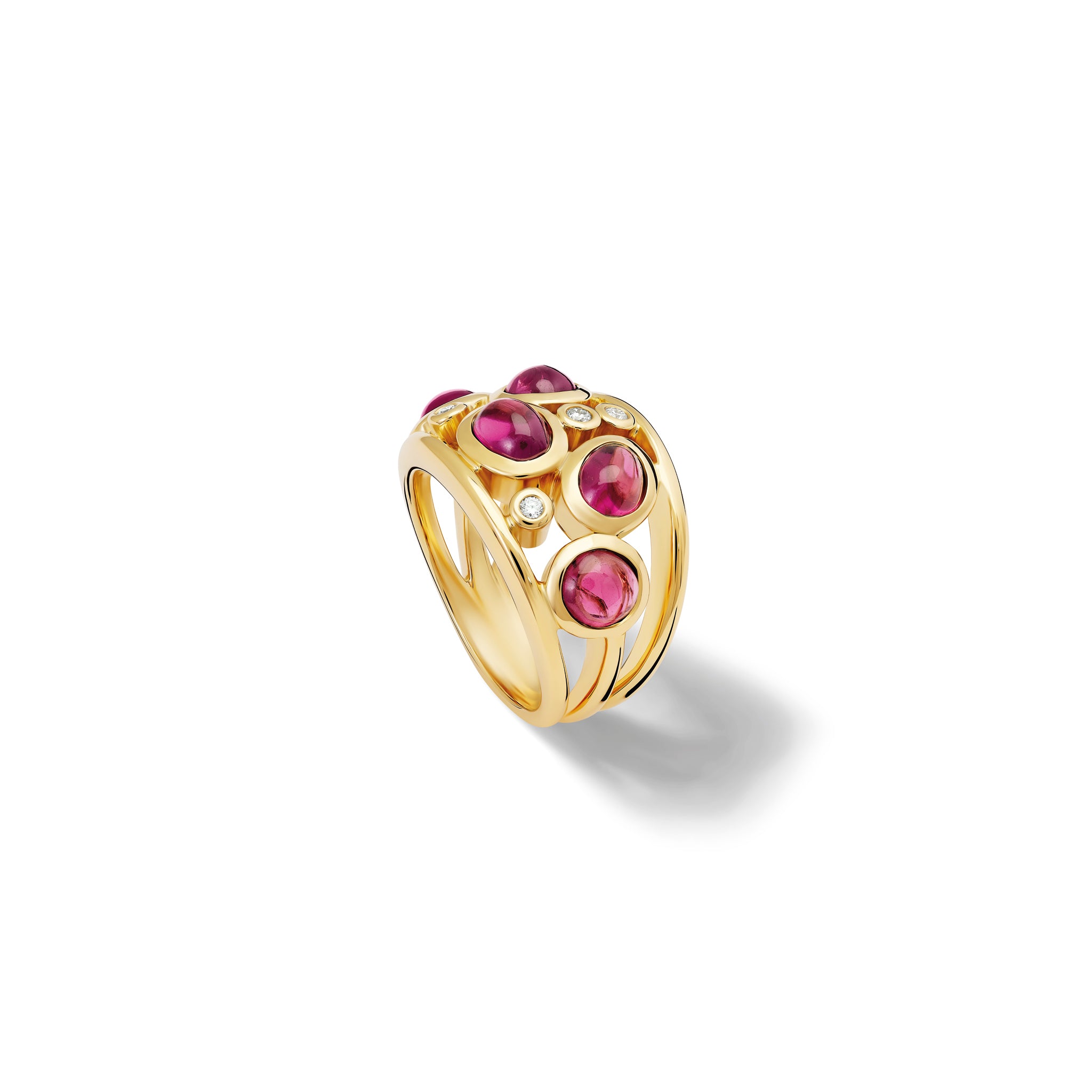 Multi Aeneus Ring 18ct Yellow Gold - Cabochon Rhodolite Garnet & Diamond