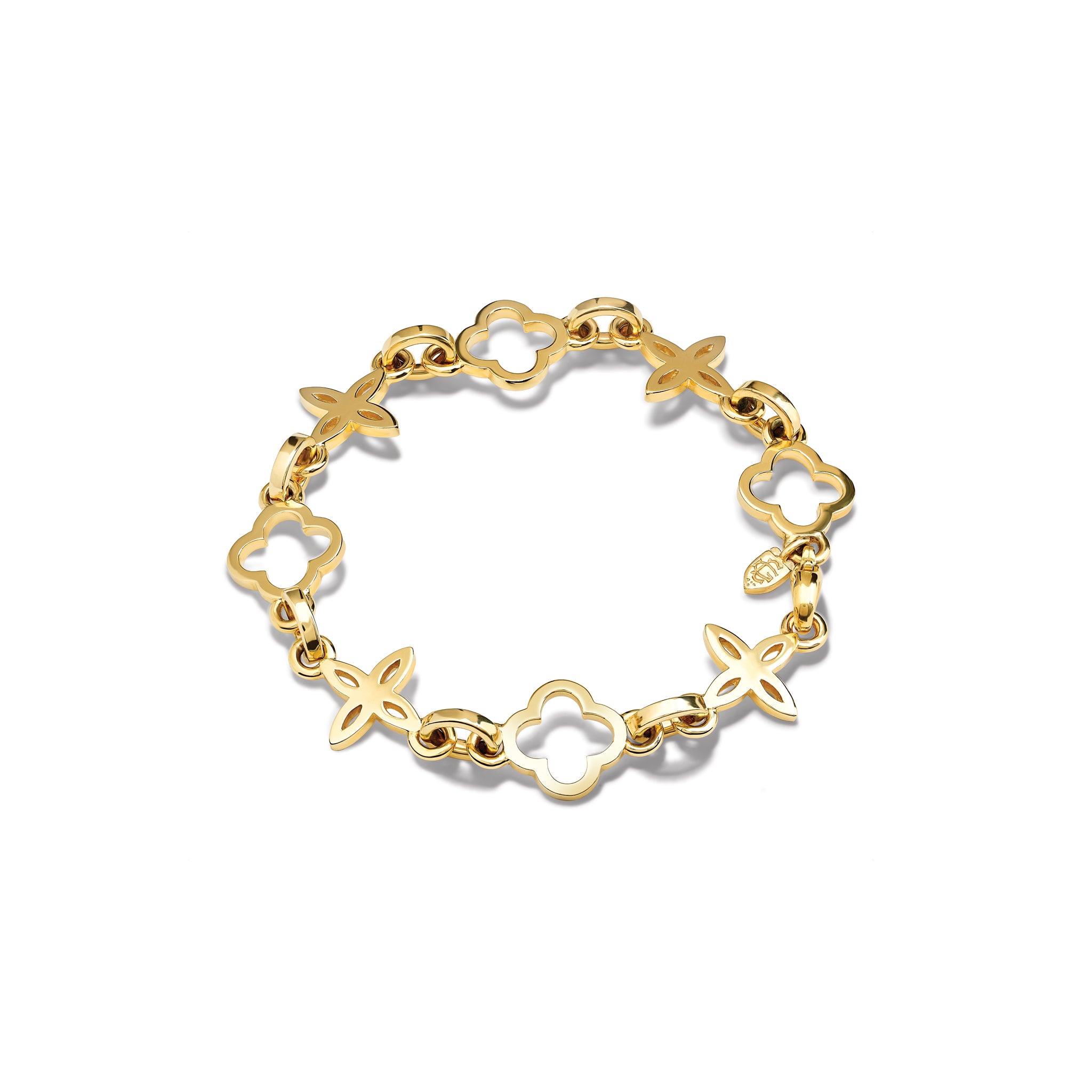 Handcrafted yellow gold bracelet with star-shaped links.
