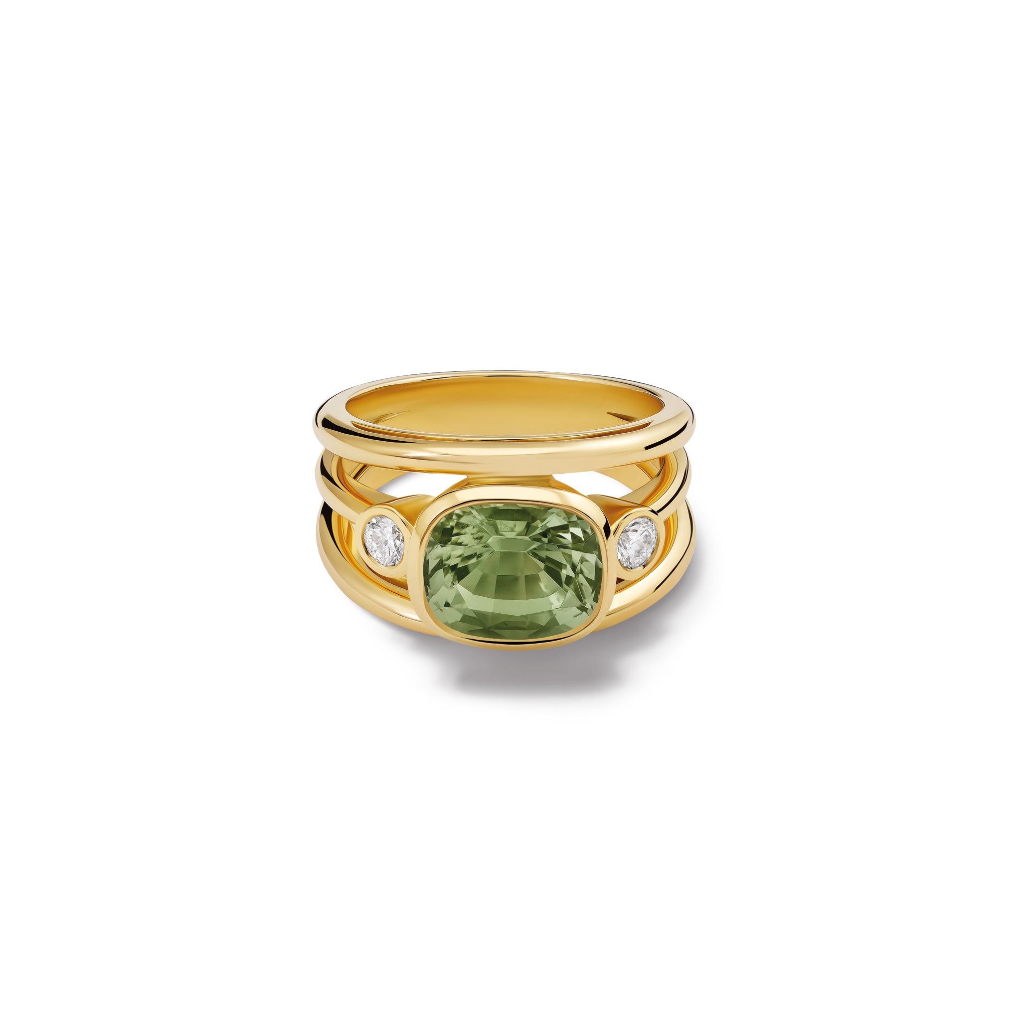 Aeneus Roman Ring 18ct Yellow Gold - Green Aquamarine & Diamond