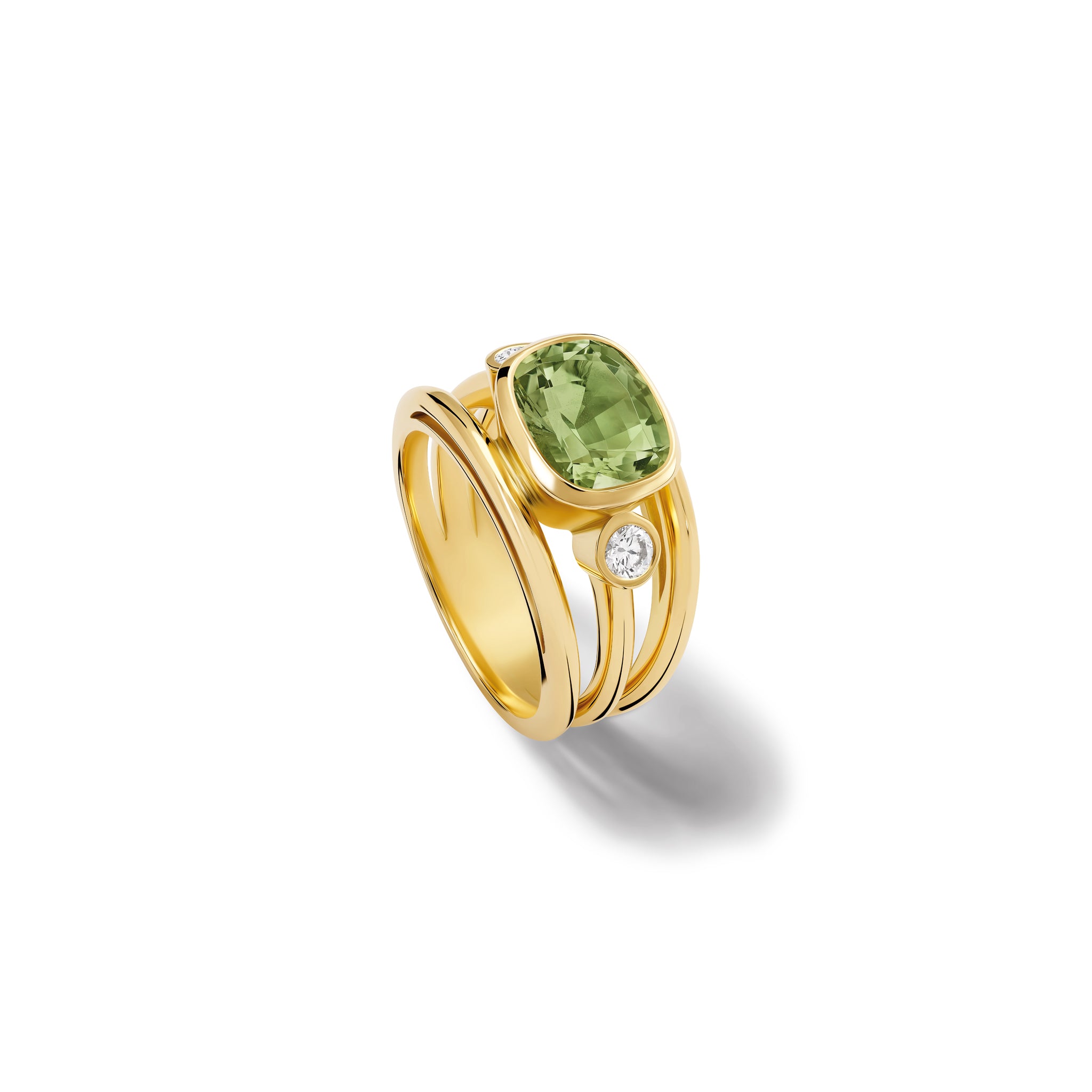 Aeneus Roman Ring 18ct Yellow Gold - Green Aquamarine & Diamond