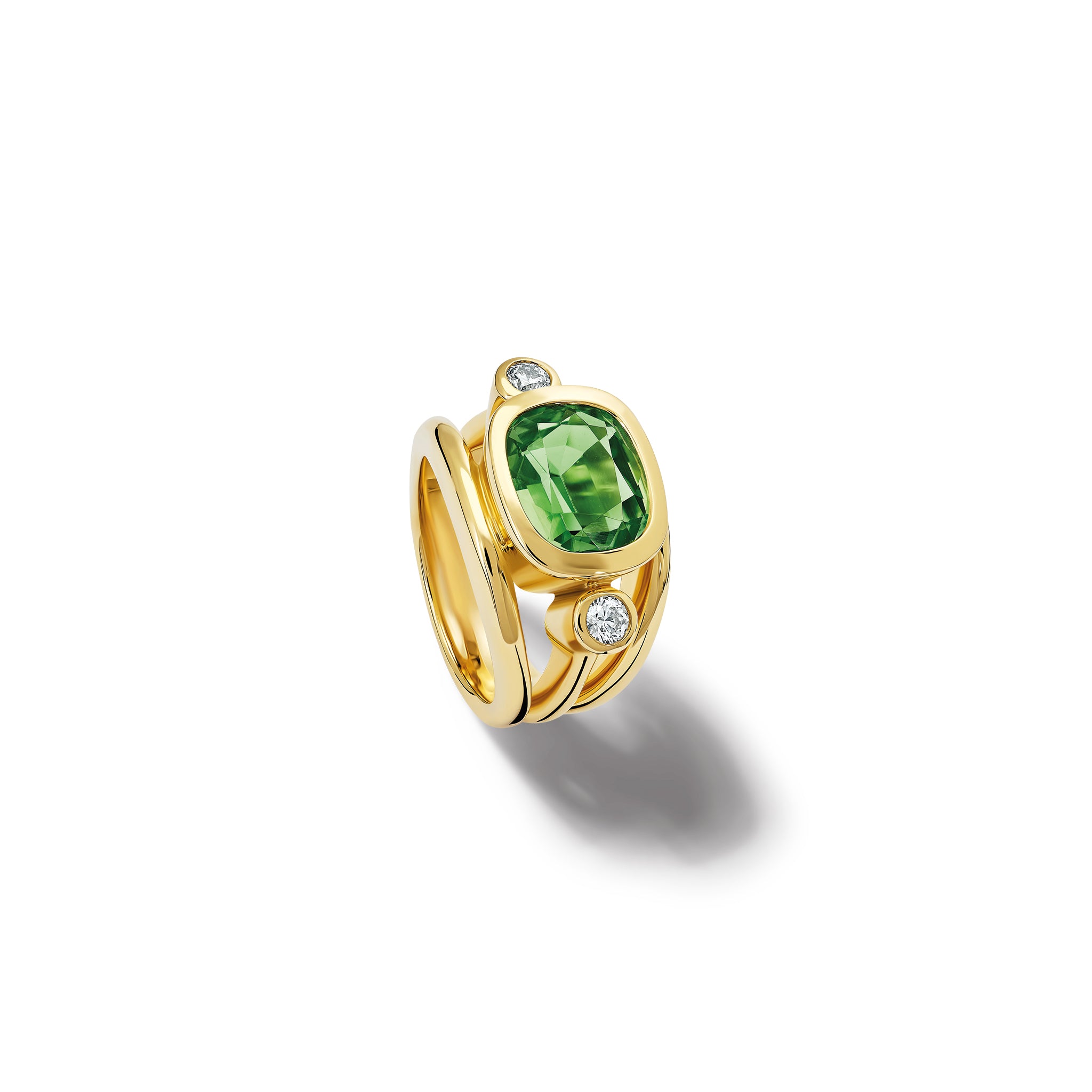 Aeneus Roman Ring 18ct Yellow Gold - Green Tourmaline & Diamond