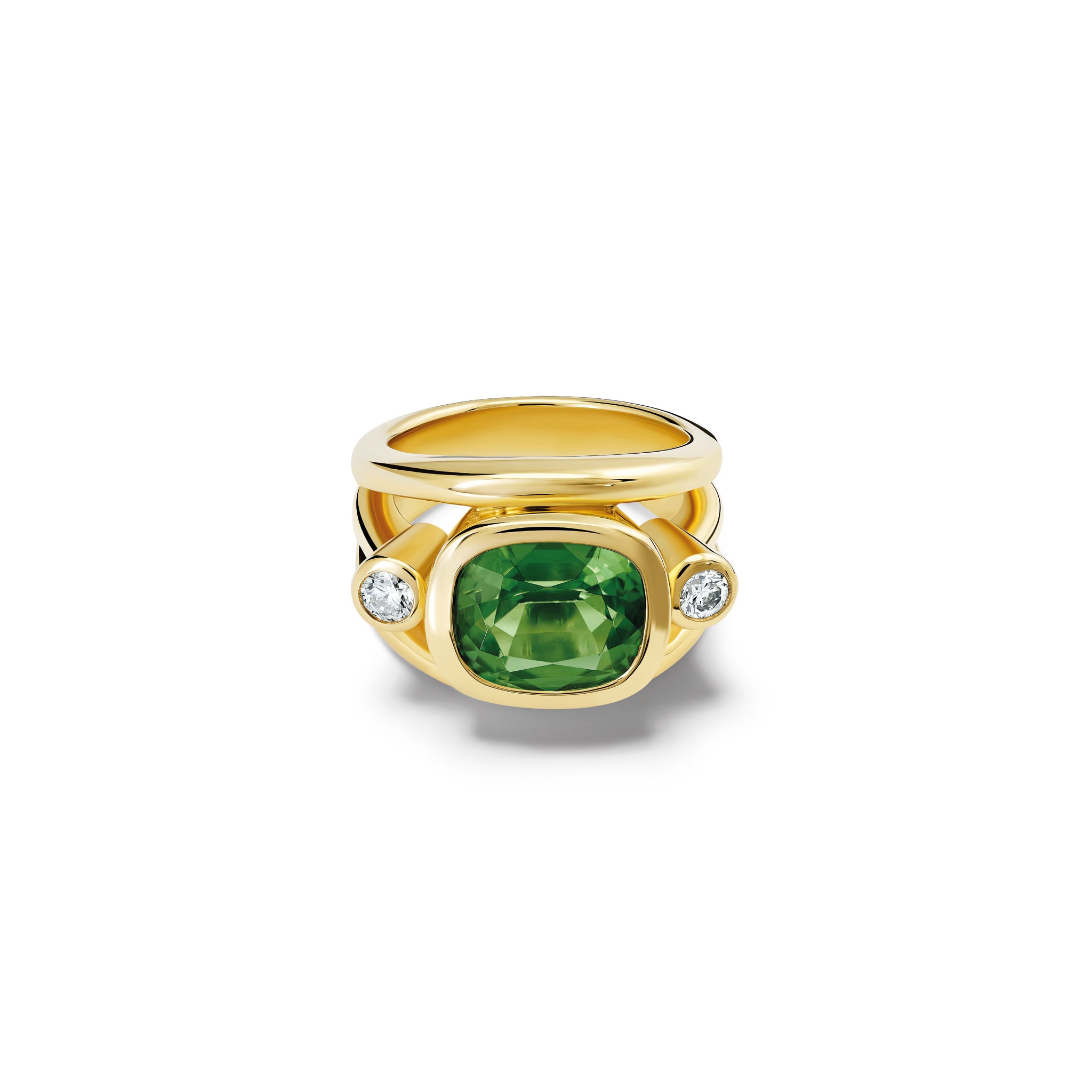 Aeneus Roman Ring 18ct Yellow Gold - Green Tourmaline & Diamond