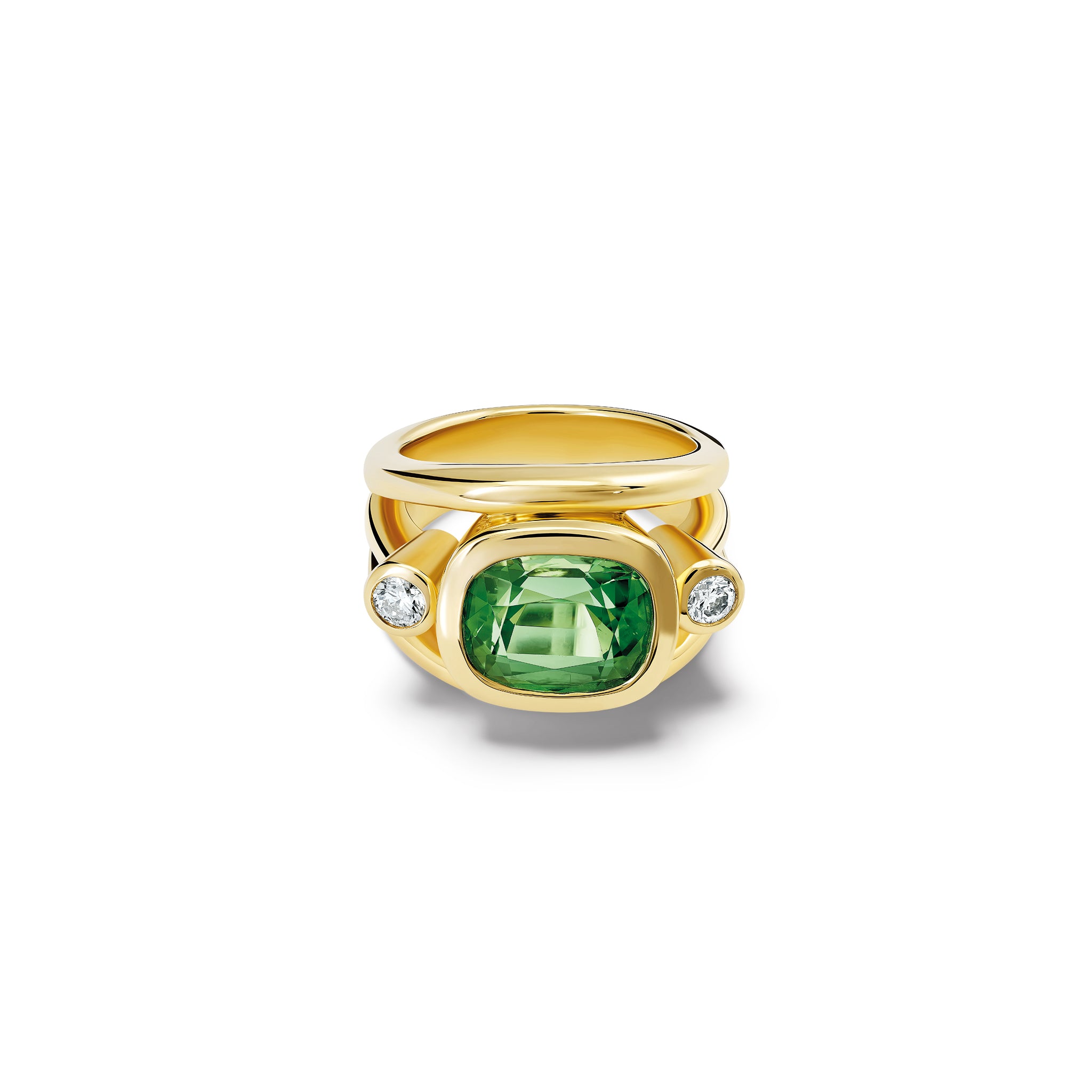 Aeneus Roman Ring 18ct Yellow Gold - Soft Green Tourmaline & Diamond