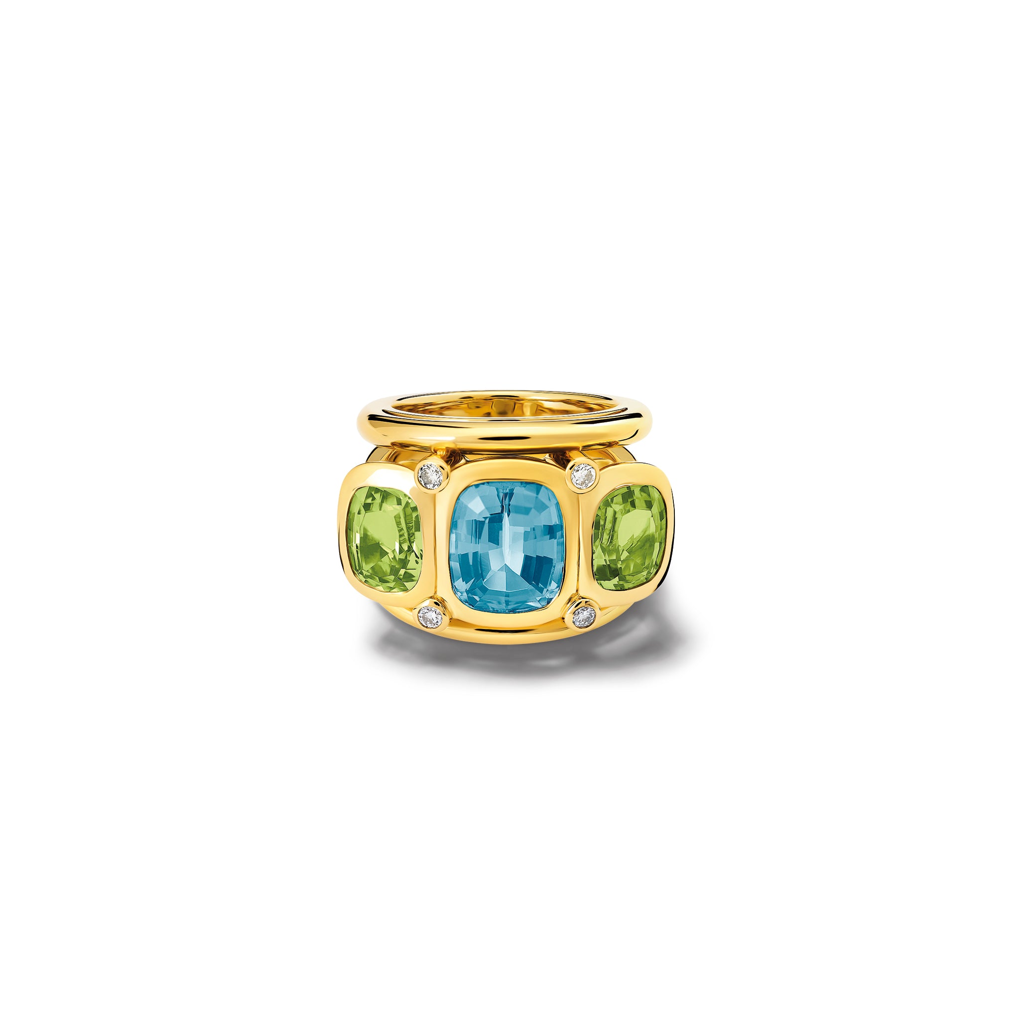 Ozymandias Ring 18ct Yellow Gold - Aquamarine Peridot & Diamond