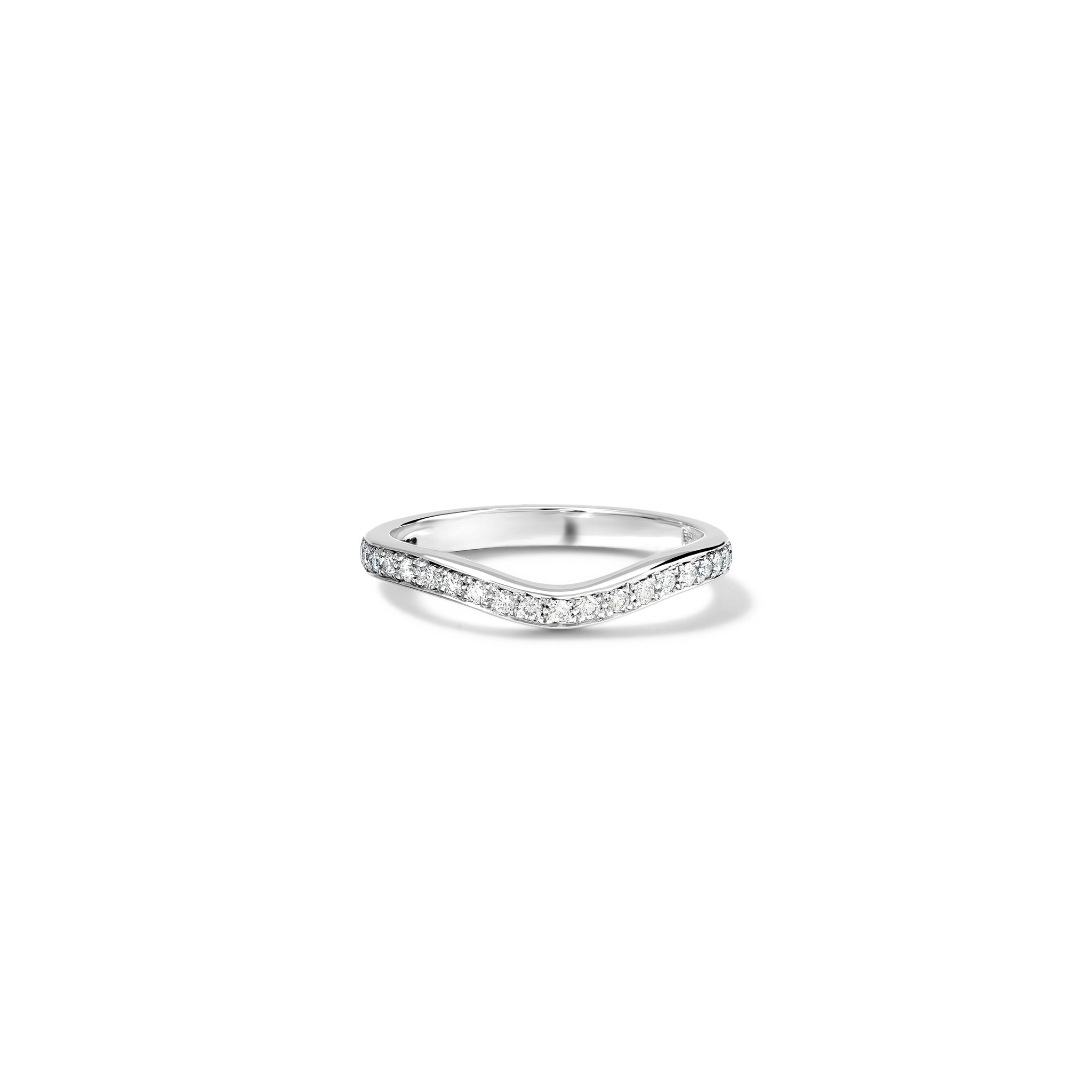 Handcrafted 18ct white gold wedding band set with diamond pavé round the band.