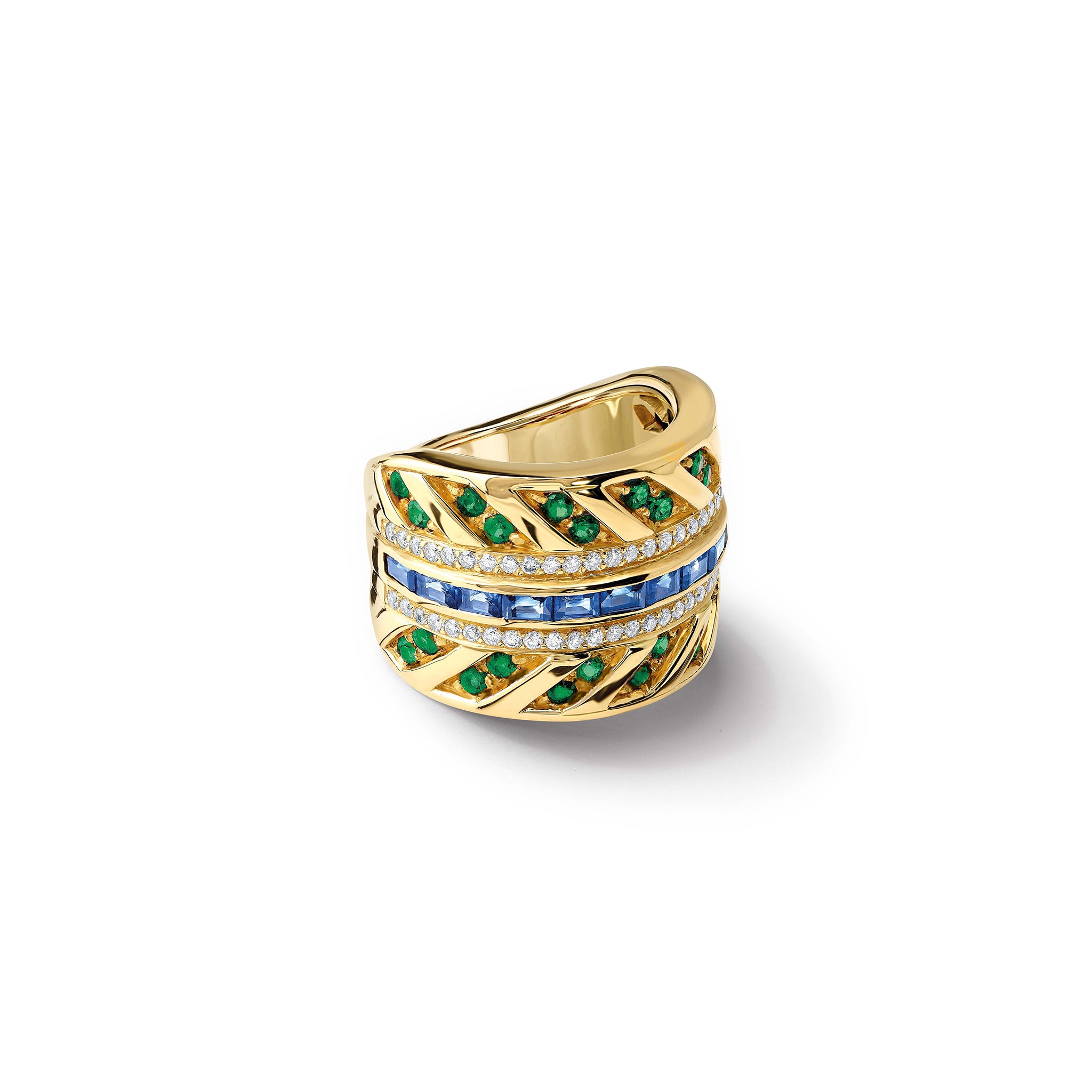 Palazzasso Ring 18ct Yellow Gold - Sapphire, Emerald & Diamond