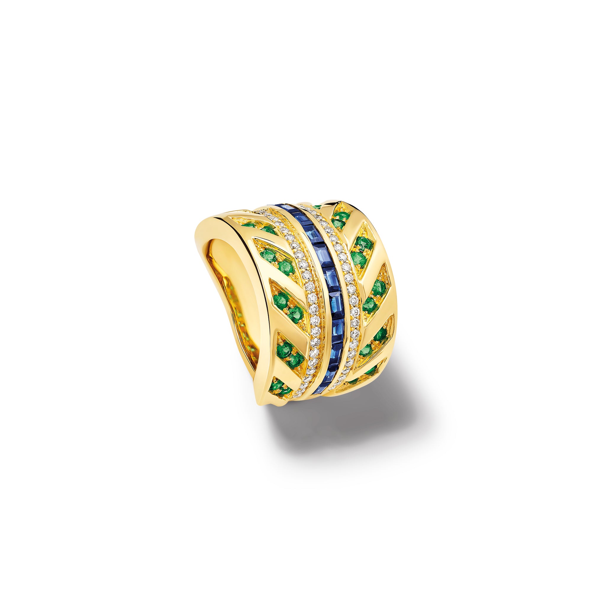 Palazzasso Ring 18ct Yellow Gold - Sapphire, Emerald & Diamond