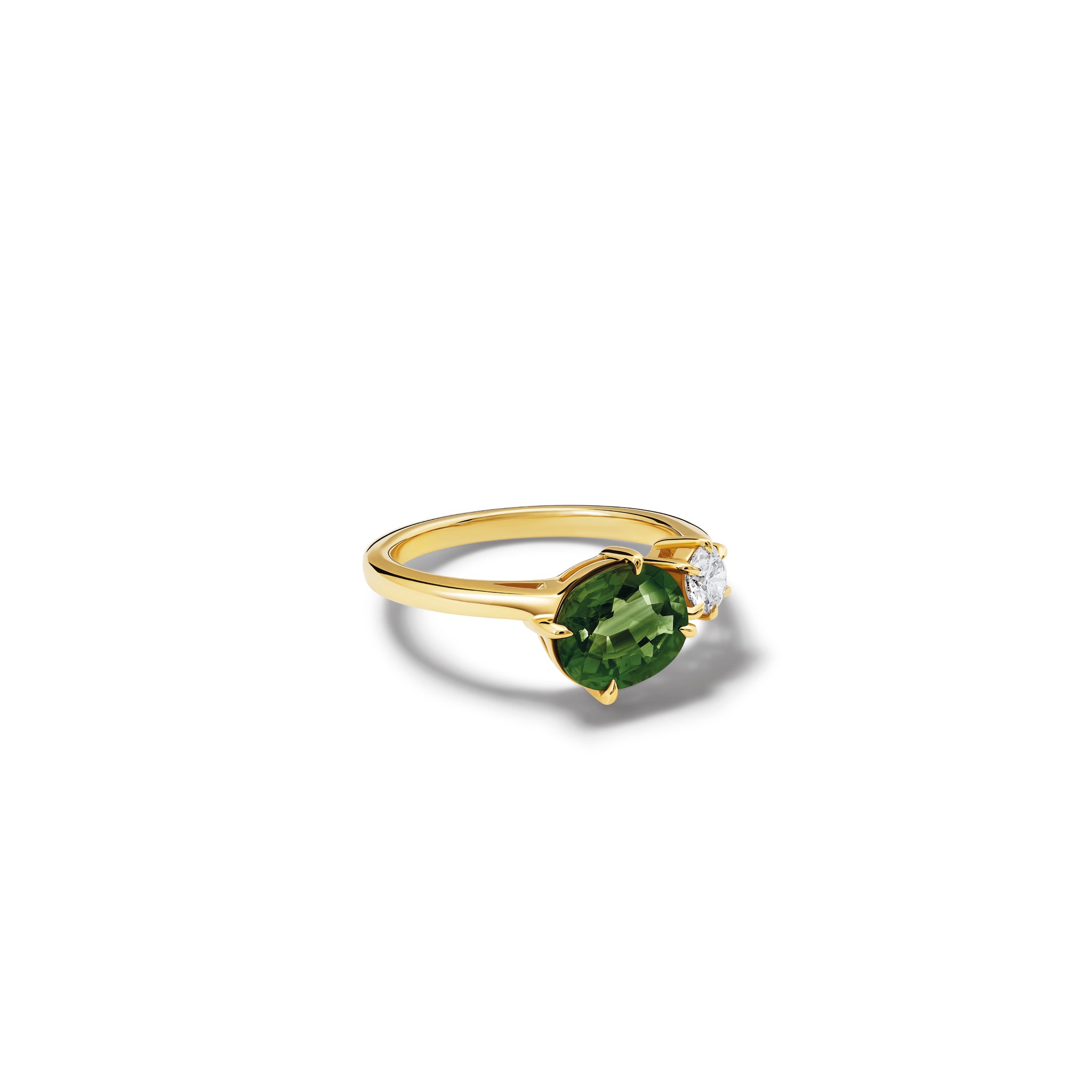 Toi et Moi Engagement Ring 18ct Yellow Gold - Green Sapphire & Diamond